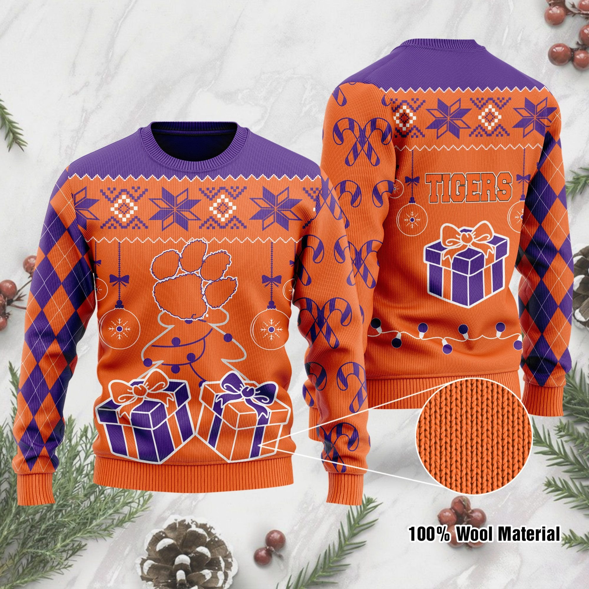 Clemson Tigers Funny Ugly Christmas Sweater Adult 3D Funny Matching for family