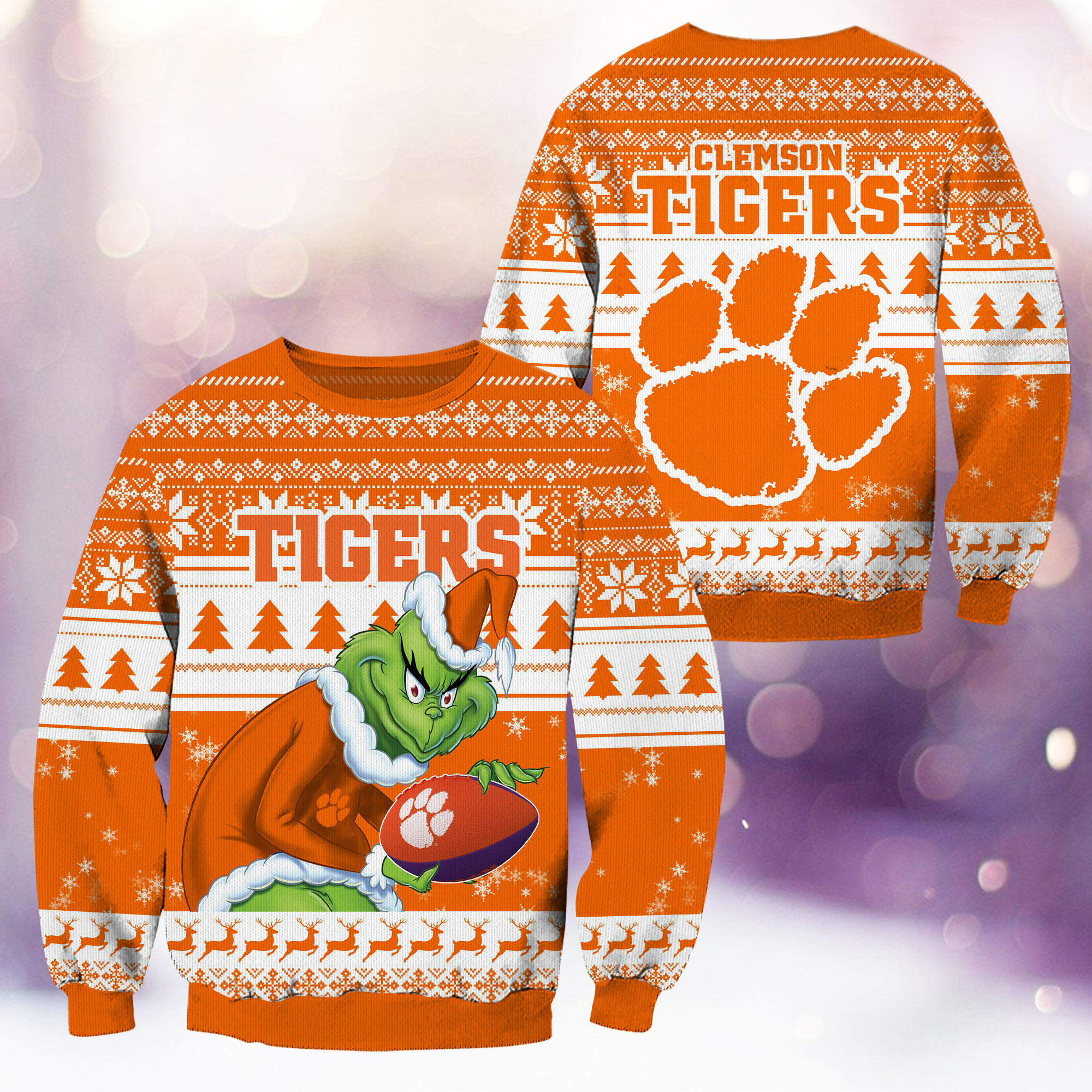 Clemson Tigers Grinch Ugly Christmas Sweater Adult 3D Funny Matching for family