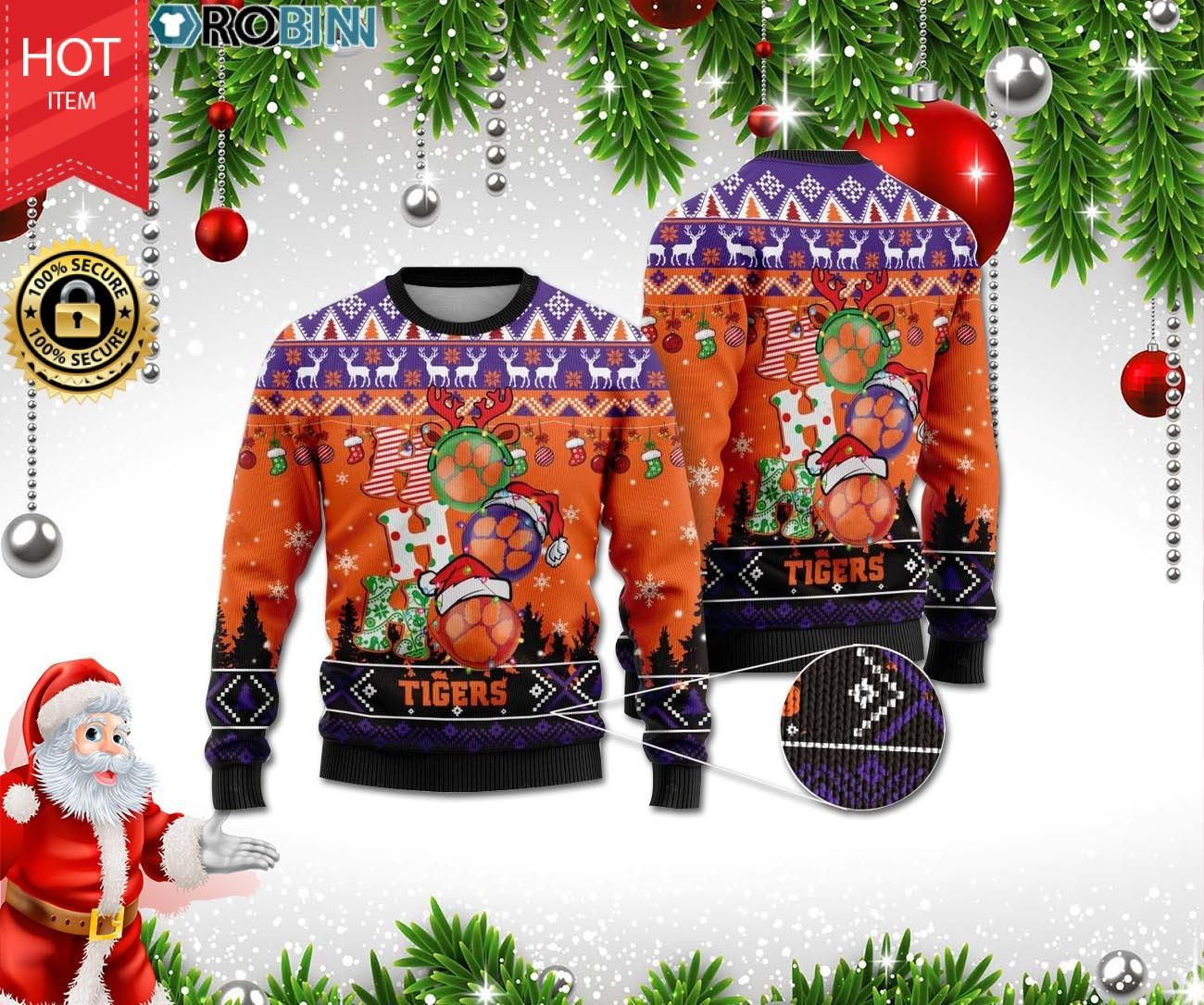 Clemson Tigers Ho Ho Ho 3D Print Ugly Christmas Sweater Adult 3D Funny Matching for family