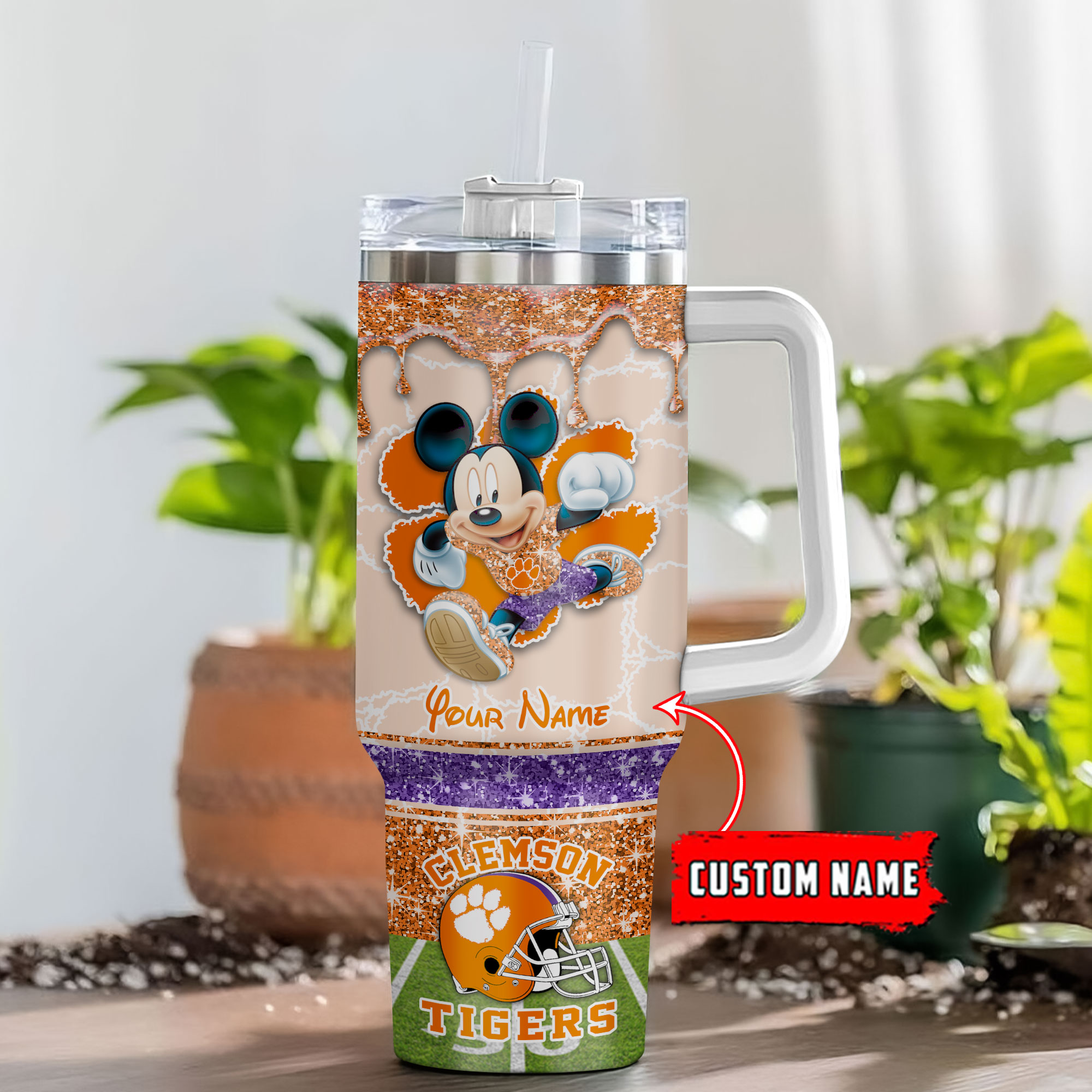 Clemson Tigers NCAA Mickey Mouse Glitter Custom Stanley Cup 40 oz 30 oz Tumbler With HandleTVC230123