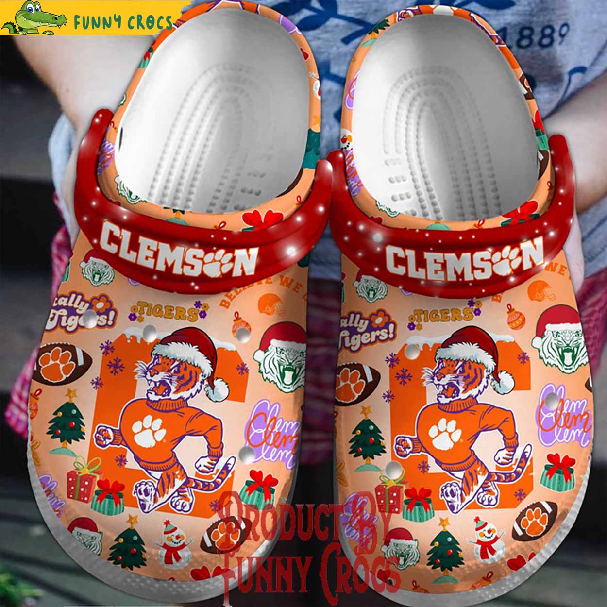 Clemson Tigers NCAA Sport Christmas Crocs Crocband Clogs Shoes Comfortable For Men Women and Kids