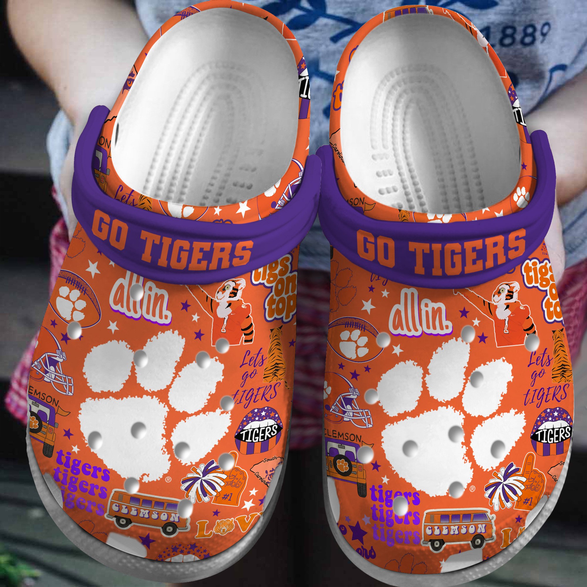 Clemson Tigers NCAA Sport Crocs Crocband Clogs Shoes Comfortable For Men Women and Kids