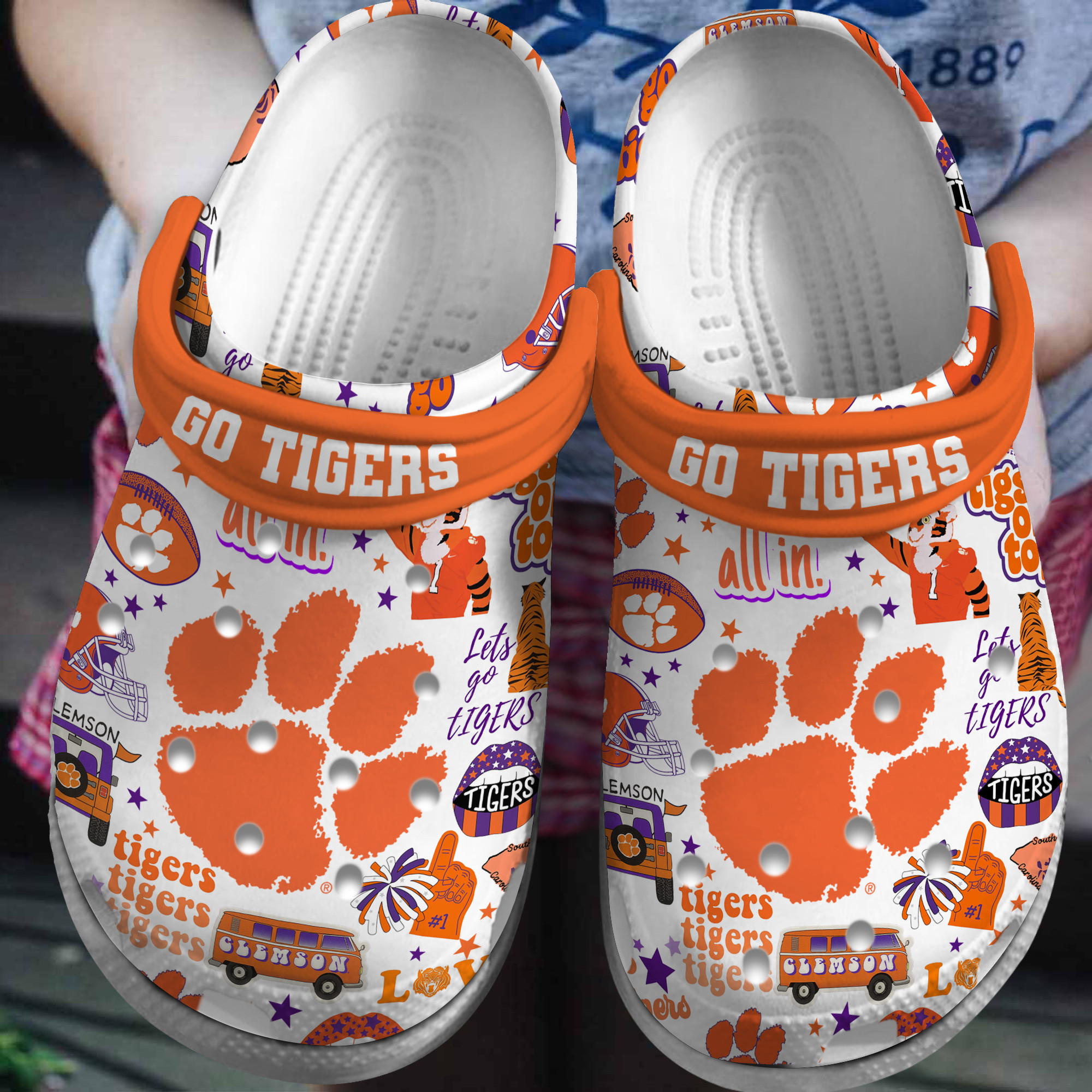 Clemson Tigers NCAA Sport Crocs Crocband Clogs Shoes Comfortable For Men Women and Kids