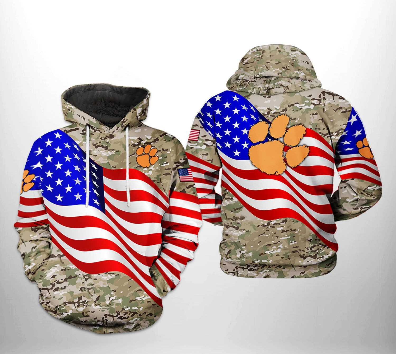 Clemson Tigers NCAA US Flag Camo Veteran 3D All Over Print Hoodie, Zip Hoodie