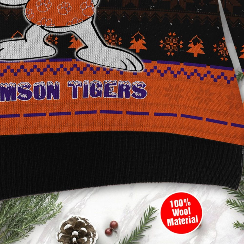 Clemson Tigers Snoopy Dabbing Holiday Party Ugly Christmas Sweater Adult 3D Funny Matching for family - Image 4