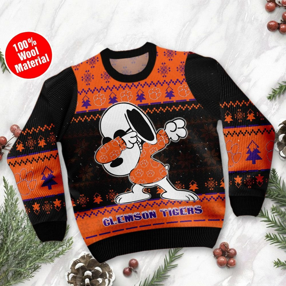 Clemson Tigers Snoopy Dabbing Holiday Party Ugly Christmas Sweater Adult 3D Funny Matching for family - Image 2