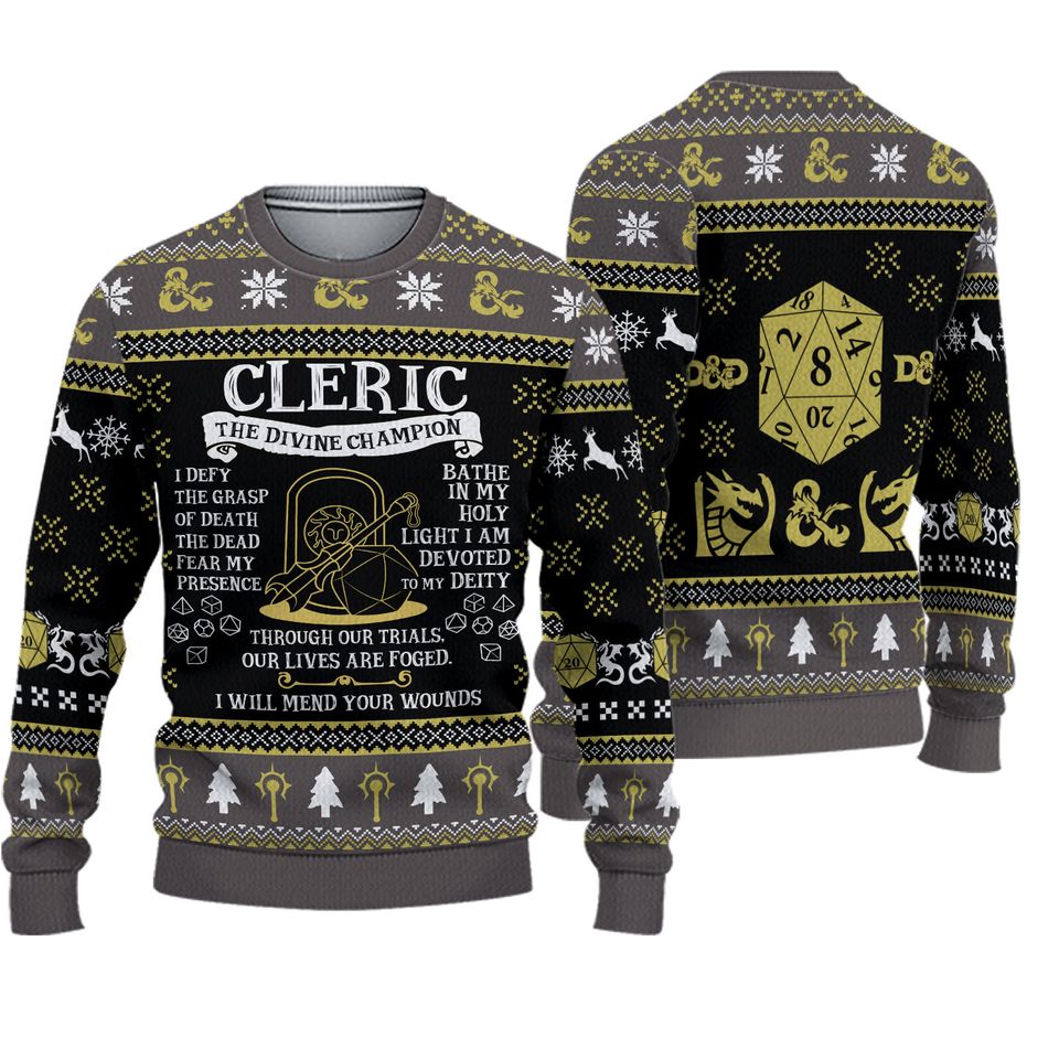 Cleric Ugly Sweater, DnD Gaming Christmas Ugly Sweater