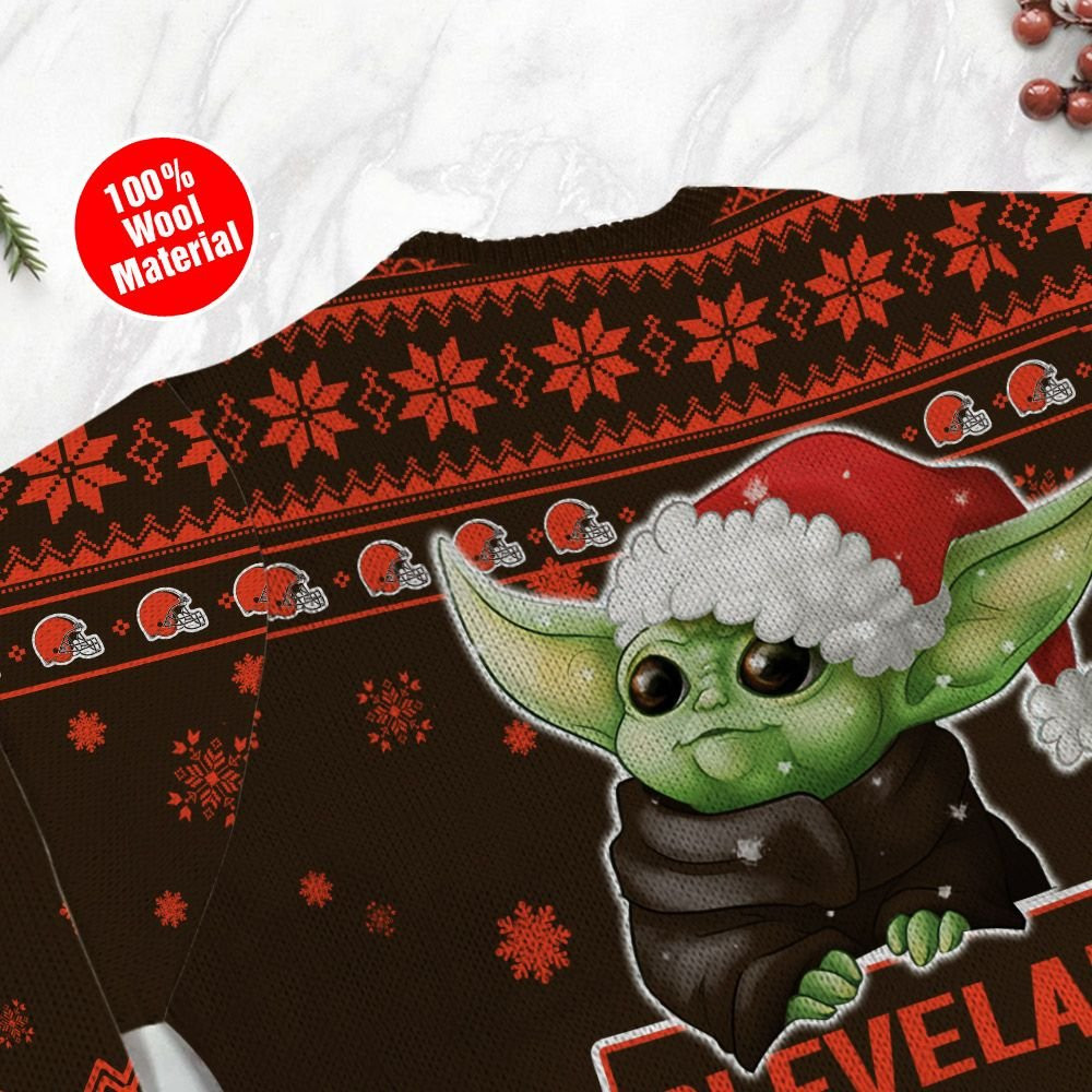 Cleveland Browns Cute Baby Yoda Grogu Holiday Party Ugly Christmas Sweater Adult 3D Funny Matching for family - Image 5