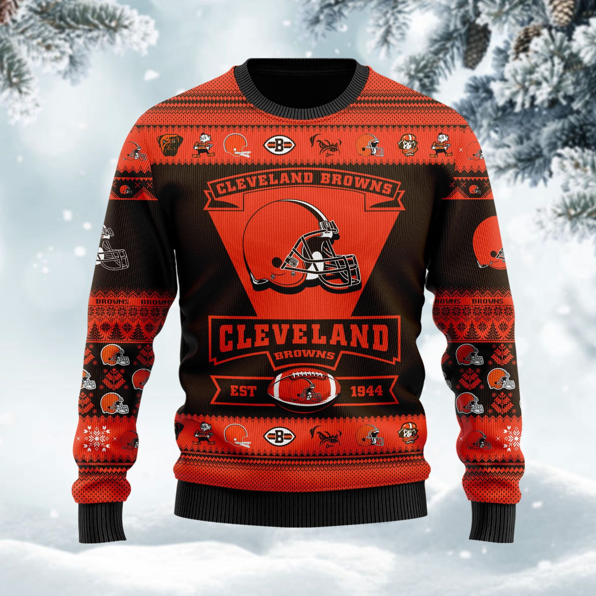 Cleveland Browns Football Team Logo Custom Name Personalized Ugly Christmas Sweater Adult 3D Funny Matching for family - Image 3