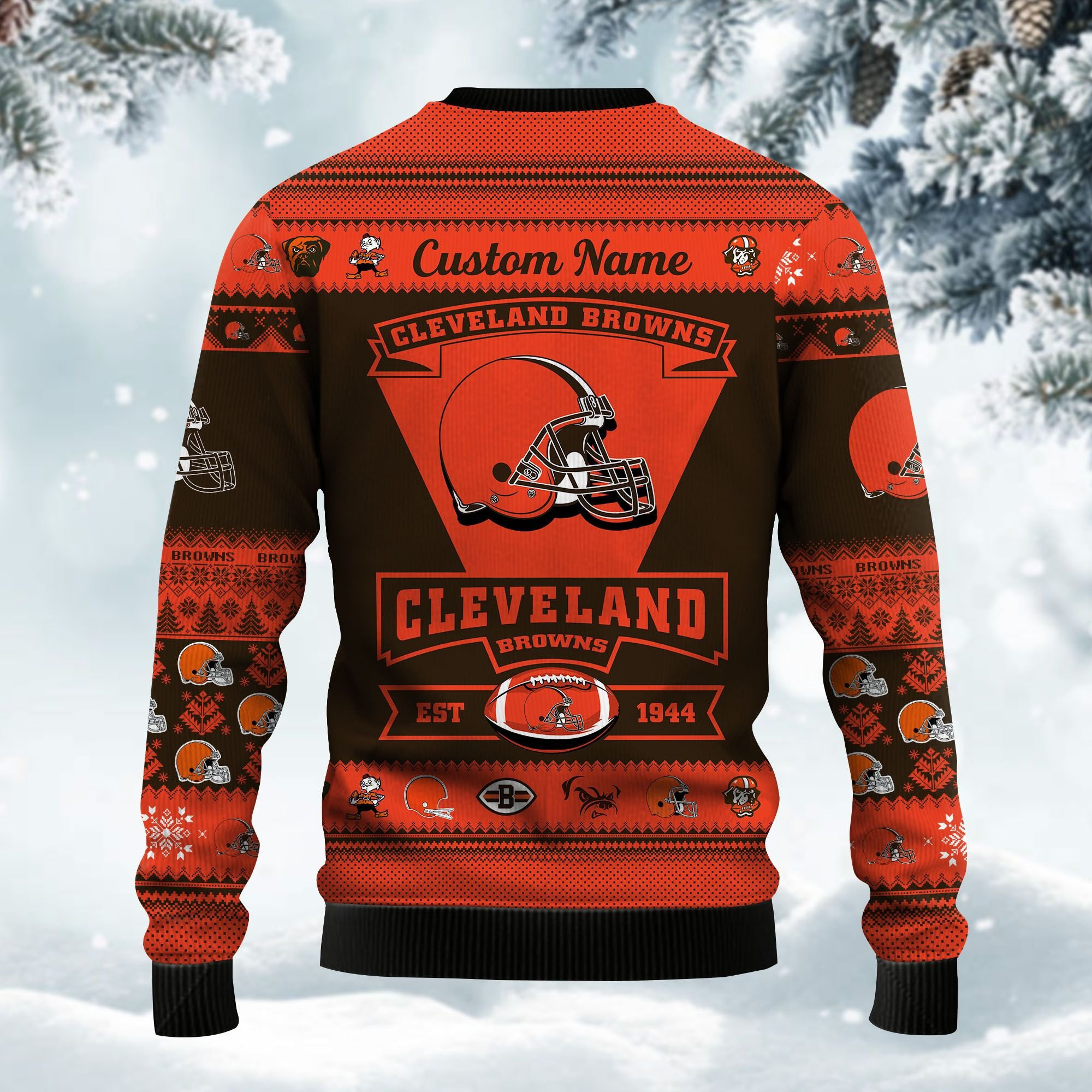 Cleveland Browns Football Team Logo Custom Name Personalized Ugly Christmas Sweater Adult 3D Funny Matching for family - Image 4