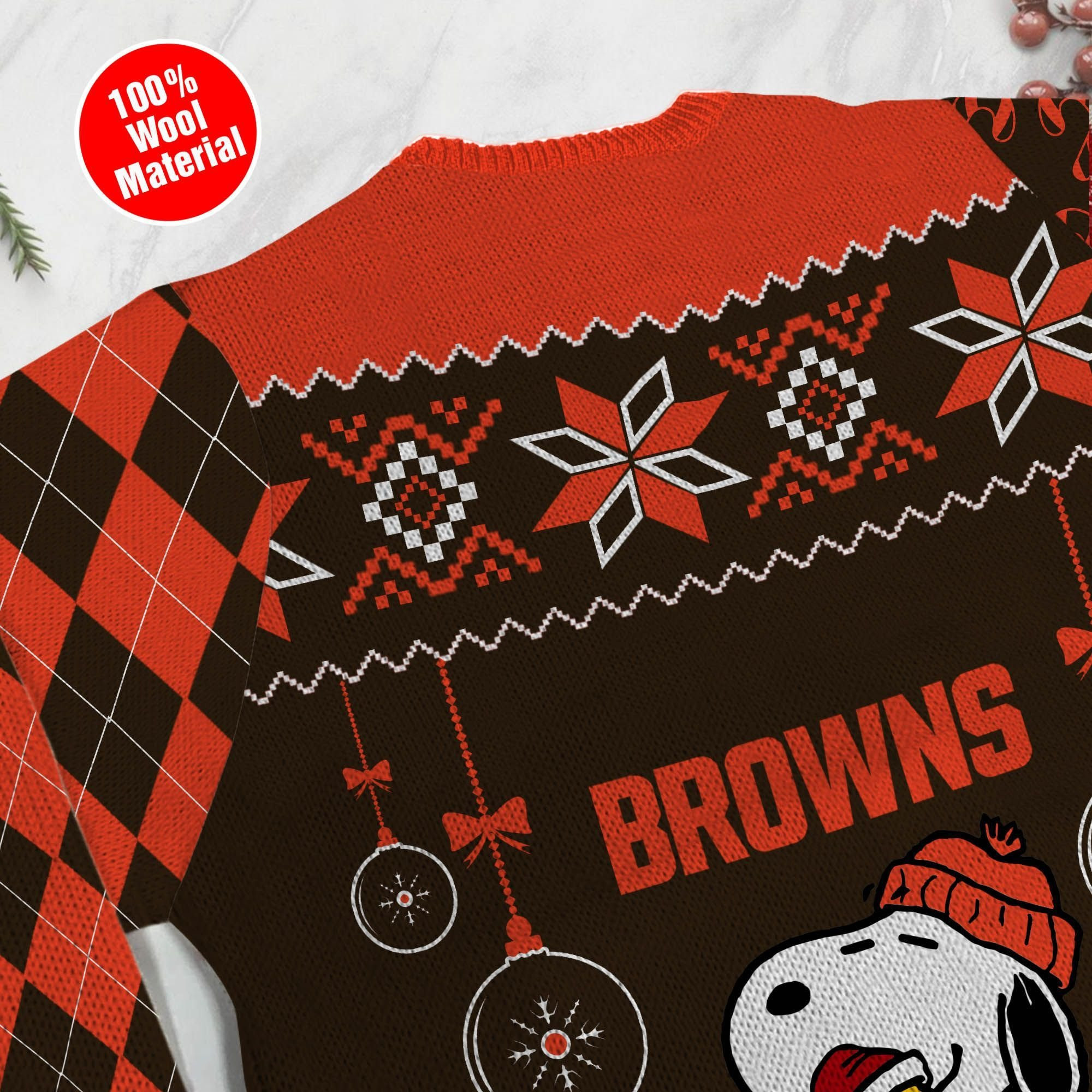 Cleveland Browns Funny Charlie Brown Peanuts Snoopy Ugly Christmas Sweater Adult 3D Funny Matching for family - Image 5