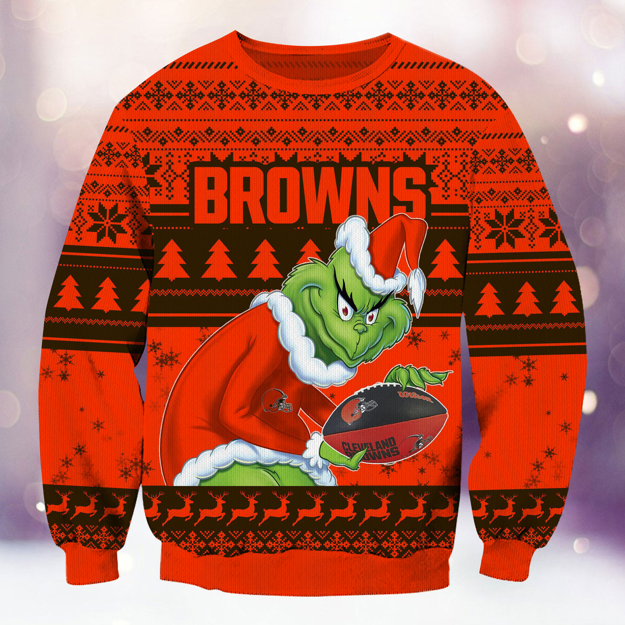 Cleveland Browns Grinch Ugly Christmas Sweater Adult 3D Funny Matching for family - Image 2