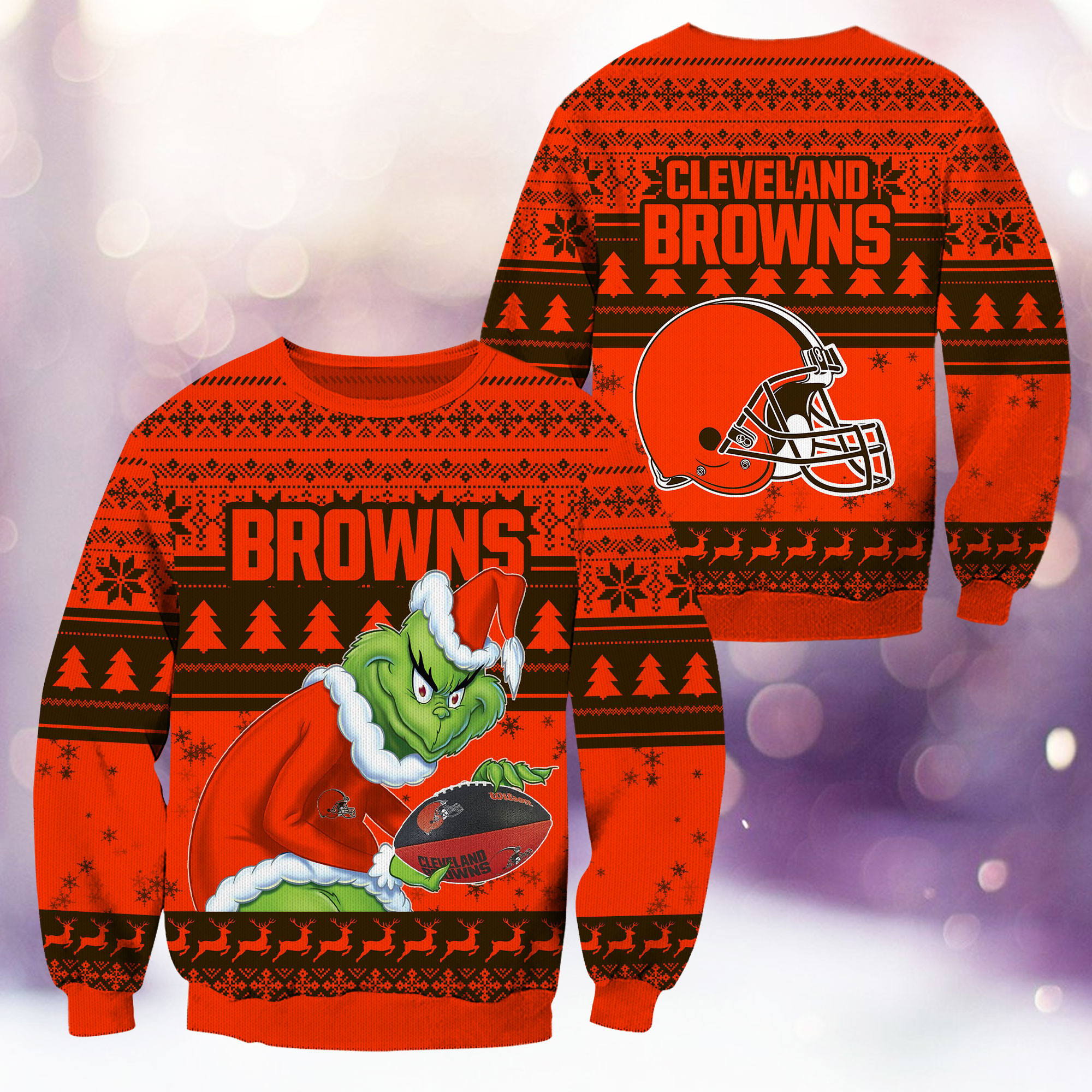 Cleveland Browns Grinch Ugly Christmas Sweater Adult 3D Funny Matching for family