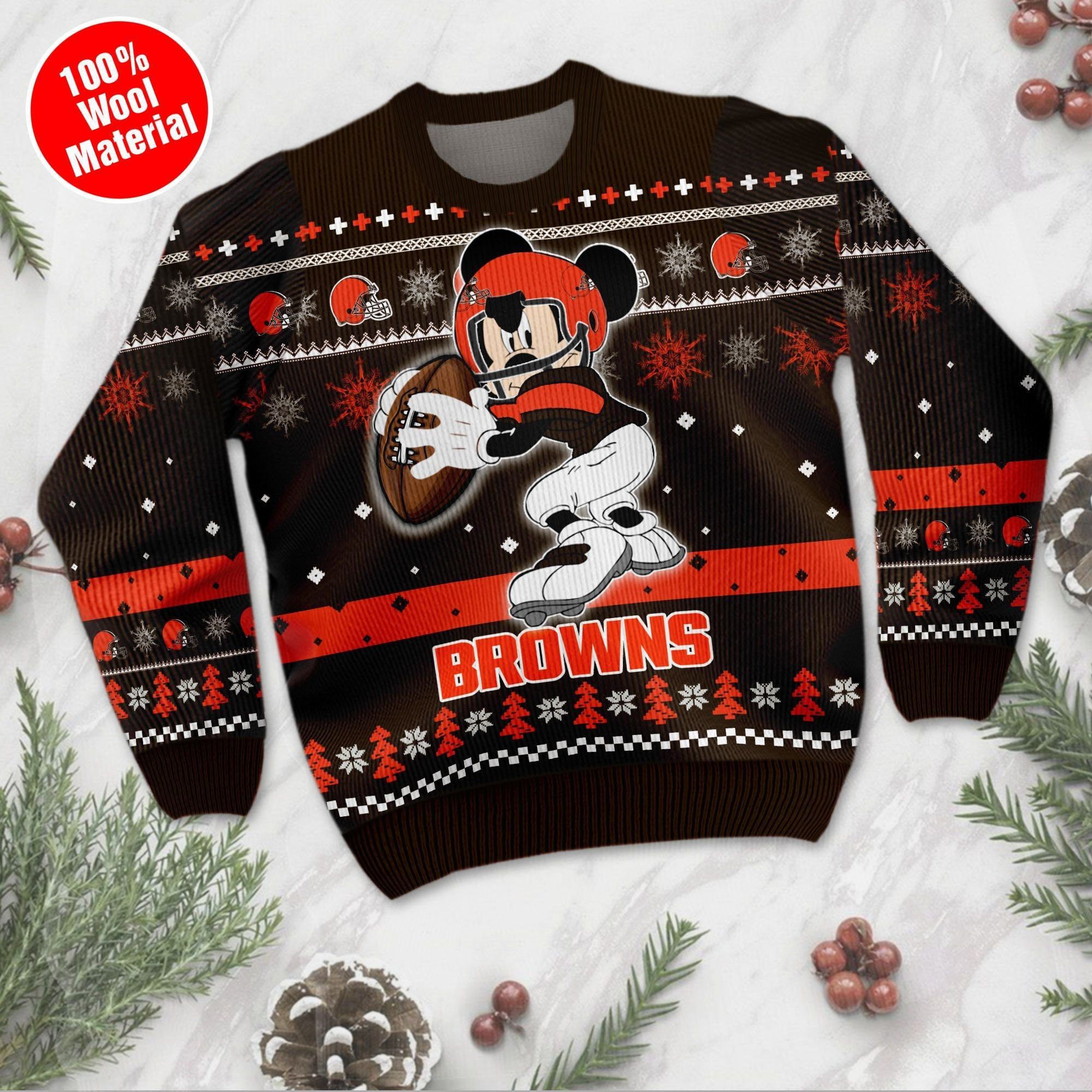 Cleveland Browns Mickey Mouse Funny Ugly Christmas Sweater Adult 3D Funny Matching for family - Image 2