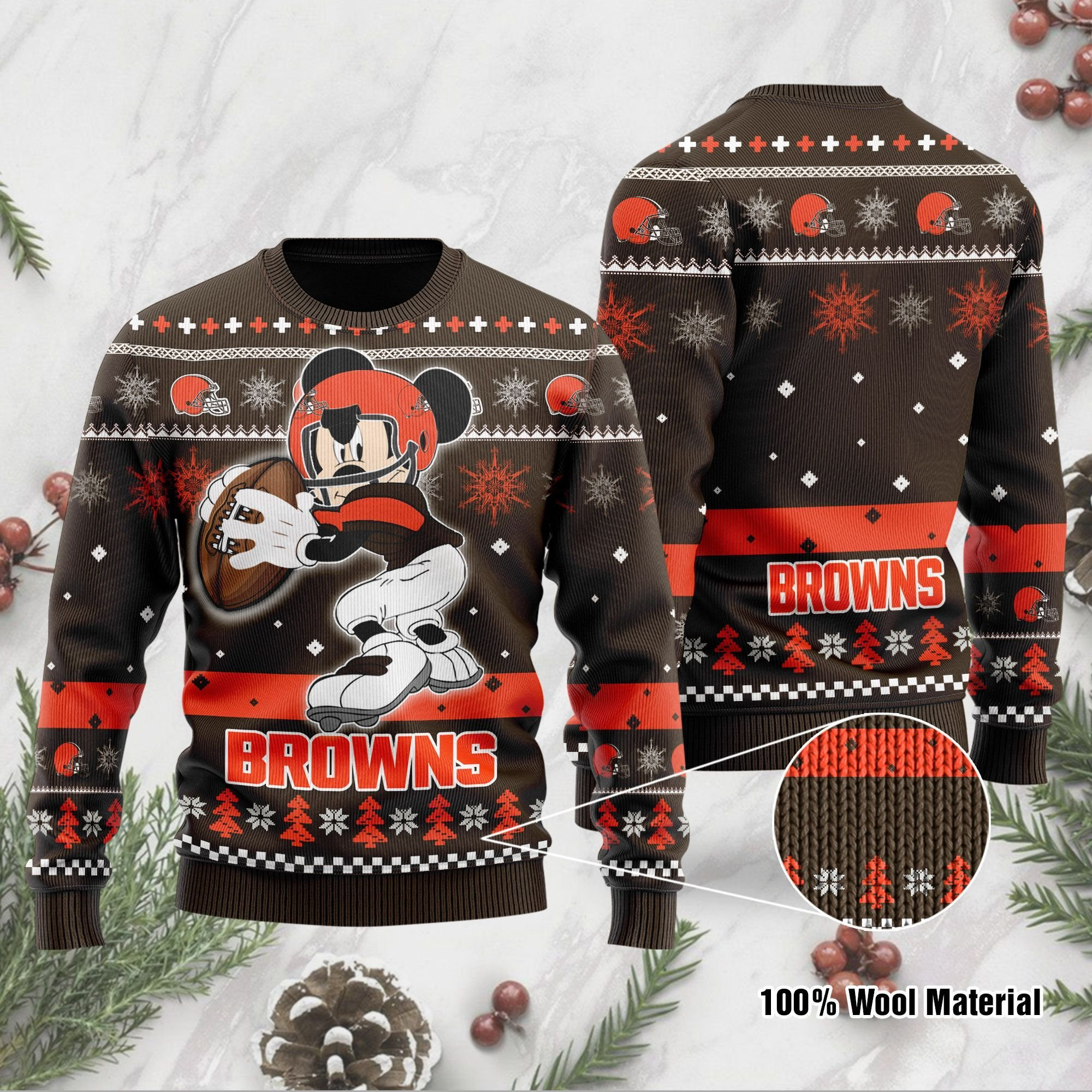 Cleveland Browns Mickey Mouse Funny Ugly Christmas Sweater Adult 3D Funny Matching for family