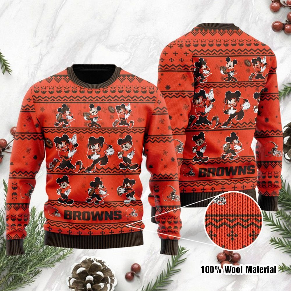 Cleveland Browns Mickey Mouse Holiday Party Ugly Christmas Sweater Adult 3D Funny Matching for family