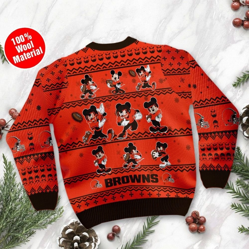 Cleveland Browns Mickey Mouse Ugly Christmas Sweater Adult 3D Funny Matching for family - Image 3