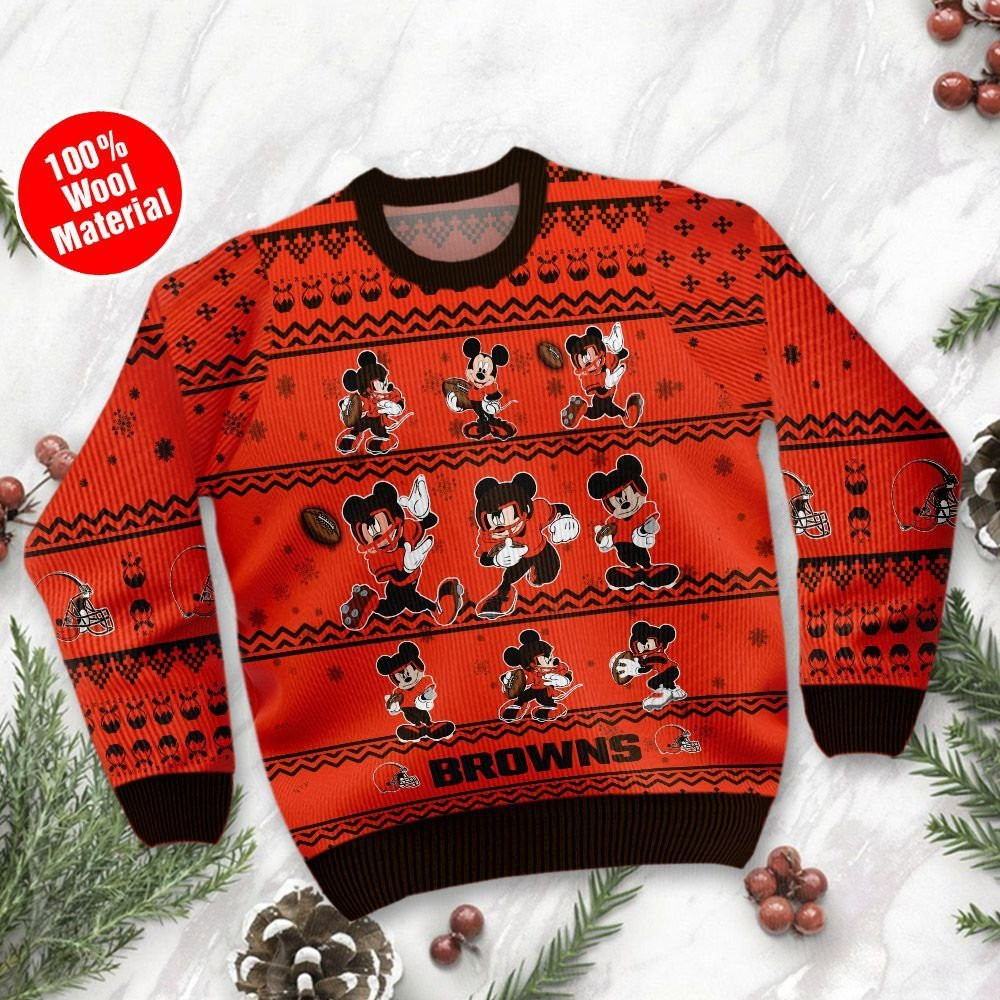 Cleveland Browns Mickey Mouse Ugly Christmas Sweater Adult 3D Funny Matching for family - Image 2