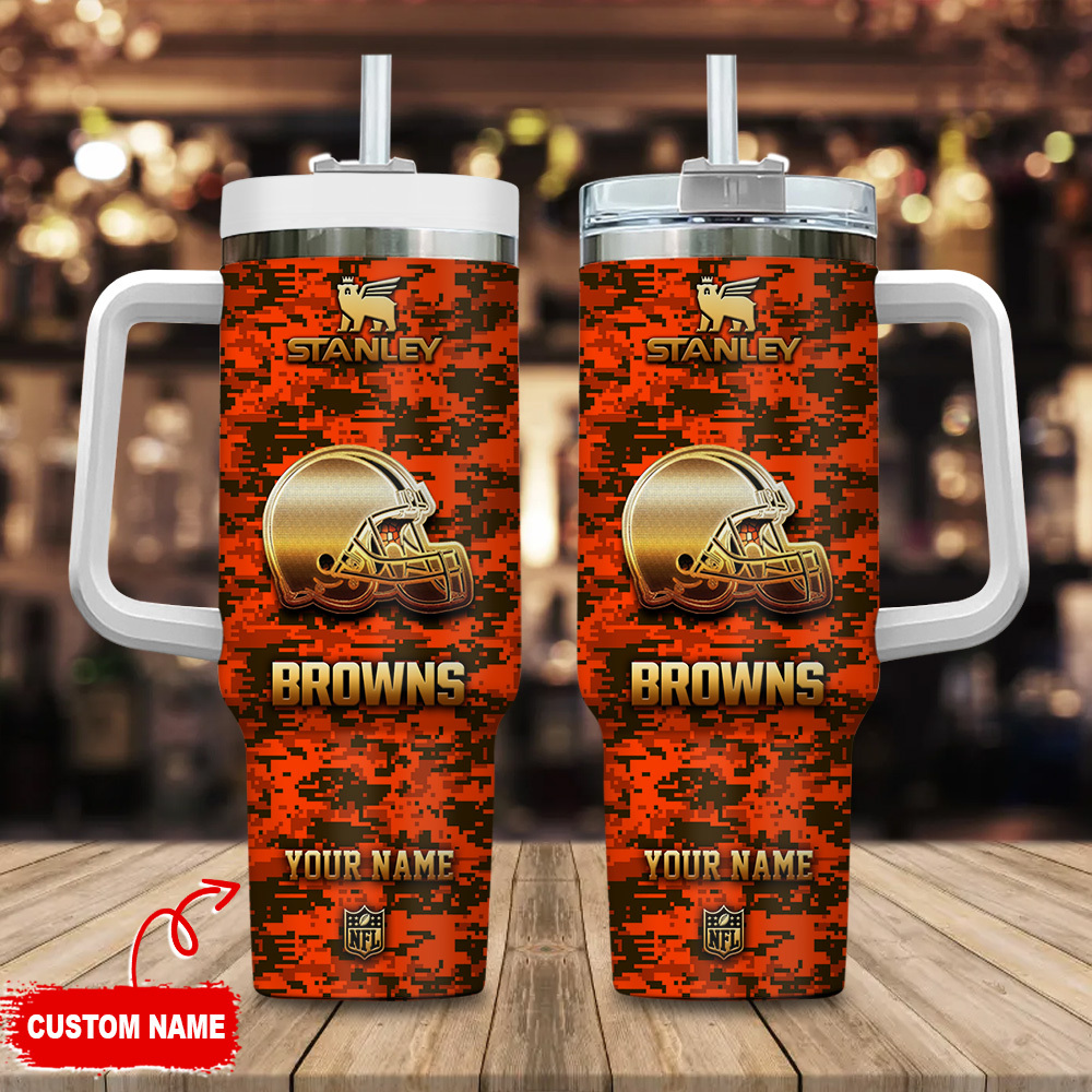 Cleveland Browns NFL Camouflage Golden Logo Custom Stanley Cup 40 oz 30 oz Tumbler With HandleTVC2301110