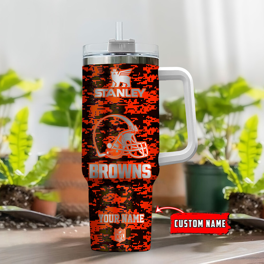 Cleveland Browns NFL Camouflage Silver Logo Custom Stanley Cup 40 oz 30 oz Tumbler With HandleTVC2301111 - Image 2