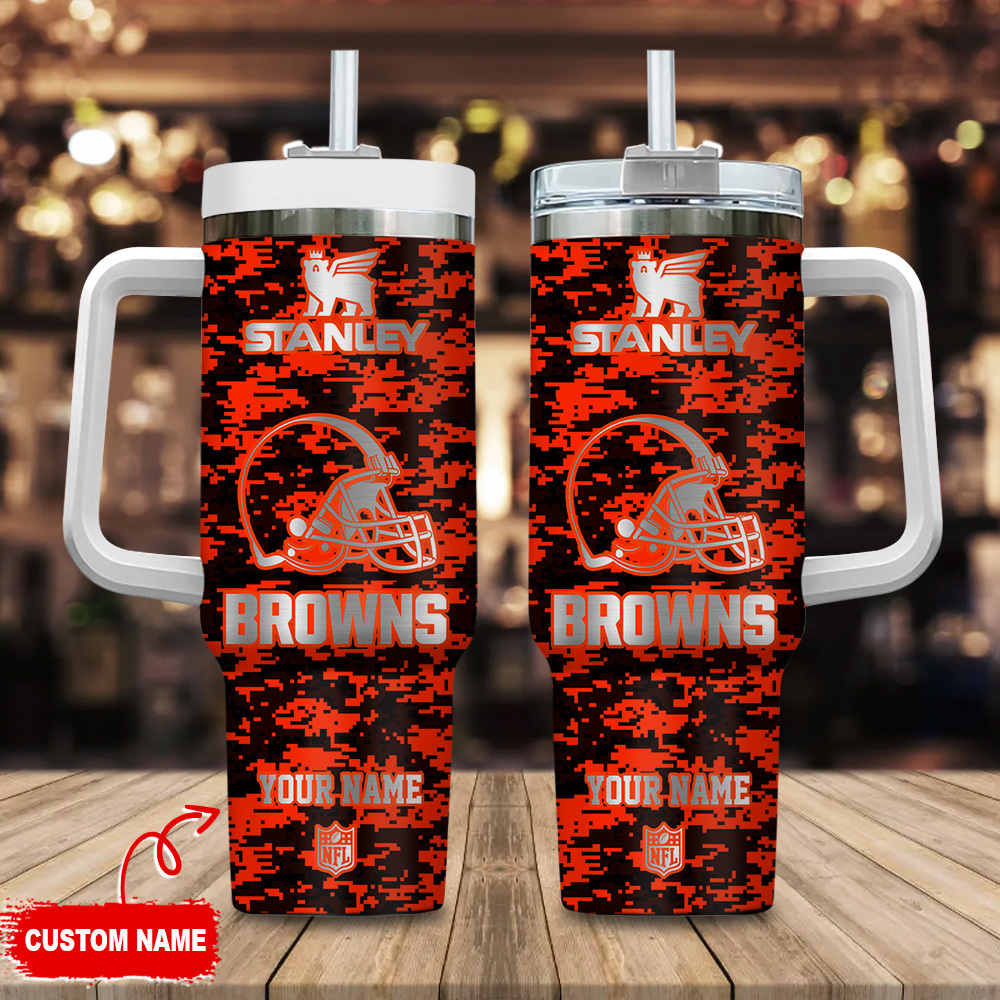 Cleveland Browns NFL Camouflage Silver Logo Custom Stanley Cup 40 oz 30 oz Tumbler With HandleTVC2301111