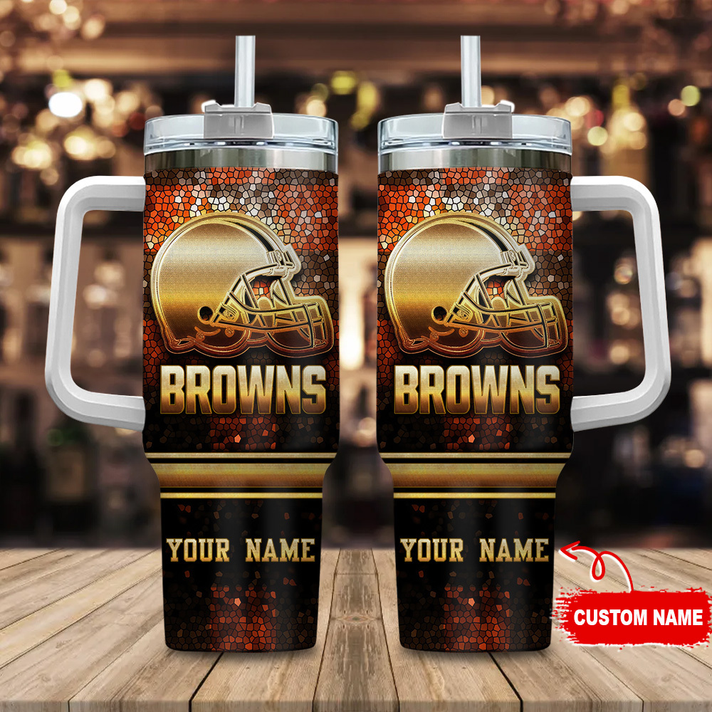 Cleveland Browns NFL Glitter Golden Logo Custom Stanley Cup 40 oz 30 oz Tumbler With HandleTVC2301113