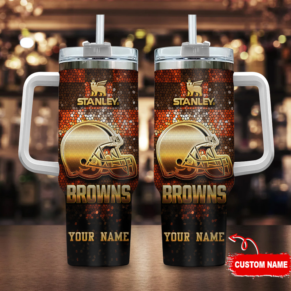 Cleveland Browns NFL Glitter Golden Logo Custom Stanley Cup 40 oz 30 oz Tumbler With HandleTVC2301116