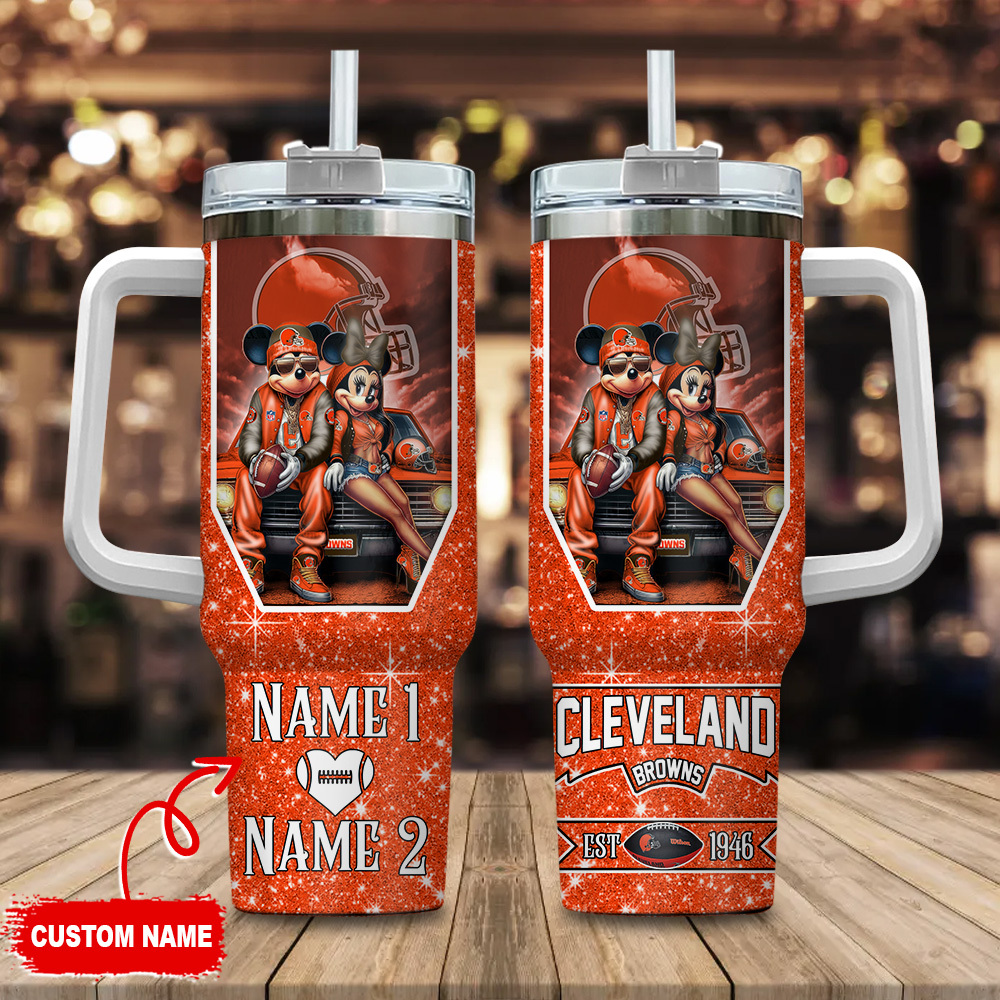 Cleveland Browns NFL Mickey And Minnie Couple Custom Stanley Cup 40 oz 30 oz Tumbler With HandleTVC230187
