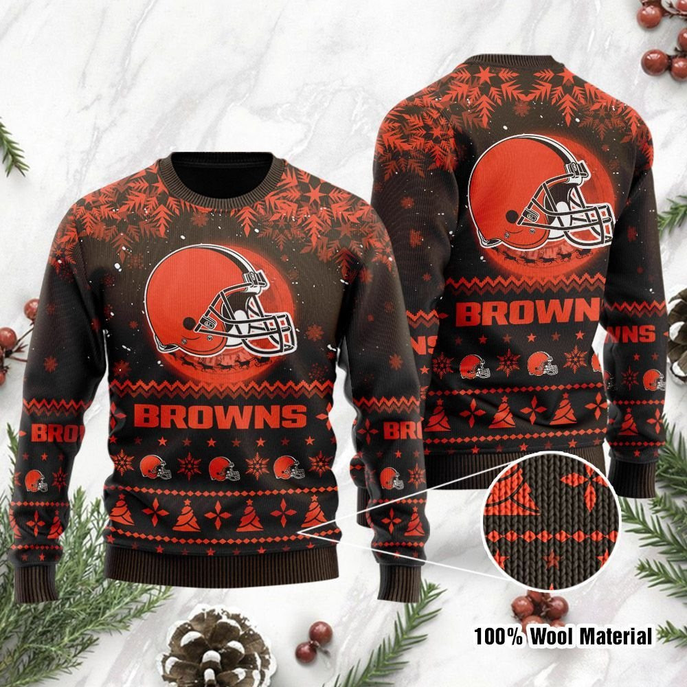 Cleveland Browns Santa Claus In The Moon Ugly Christmas Sweater Adult 3D Funny Matching for family