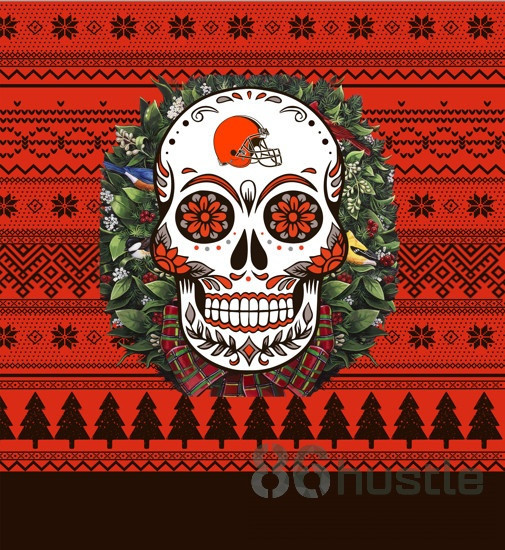 Cleveland Browns Skull Flower Ugly Christmas Sweater Adult 3D Funny Matching for family - Image 2