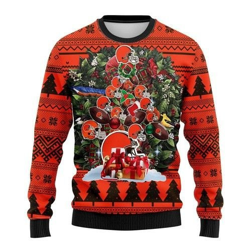 Cleveland Browns Tree Christmas For Fans Ugly Christmas Sweater Adult 3D Funny Matching for family