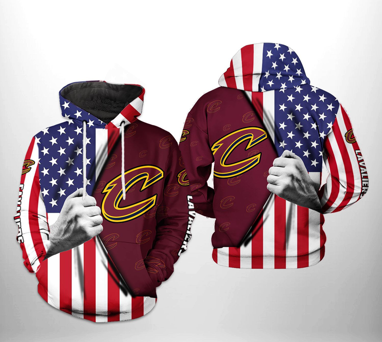 Cleveland Cavaliers NBA US Flag Team 3D All Over Print Hoodie, Zip Hoodie