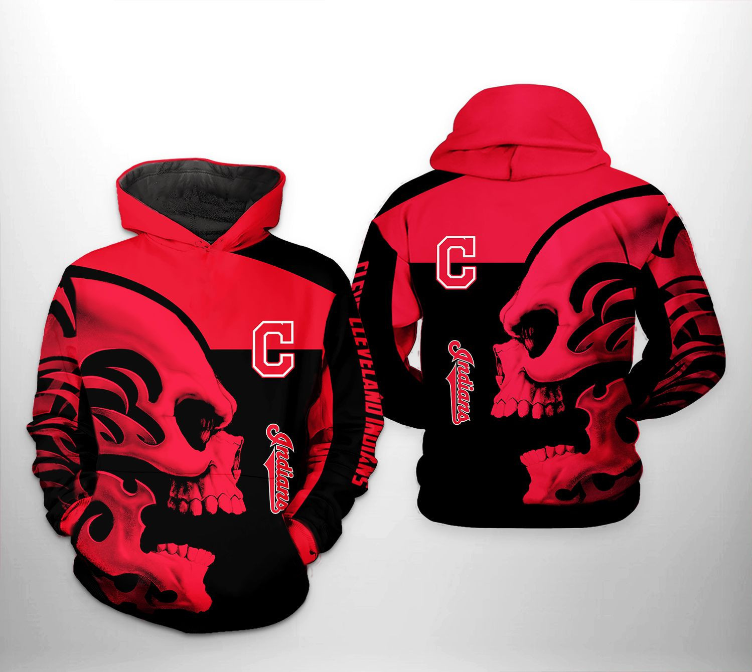 Cleveland Indians MLB Skull 3D All Over Print Hoodie, Zip Hoodie