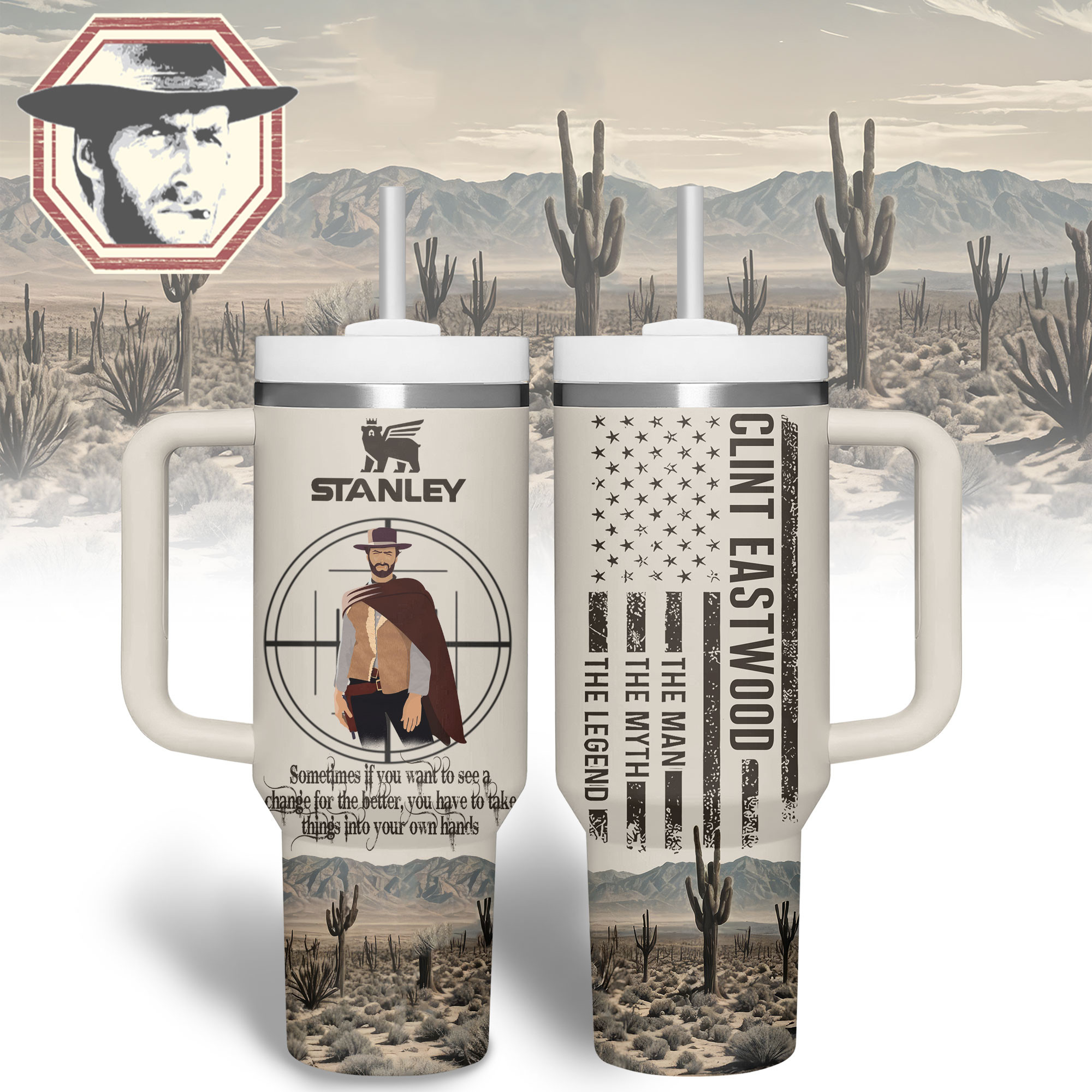 Clint Eastwood Actor Custom Stanley Cup 40 oz 30 oz Tumbler With HandleTVC2301342