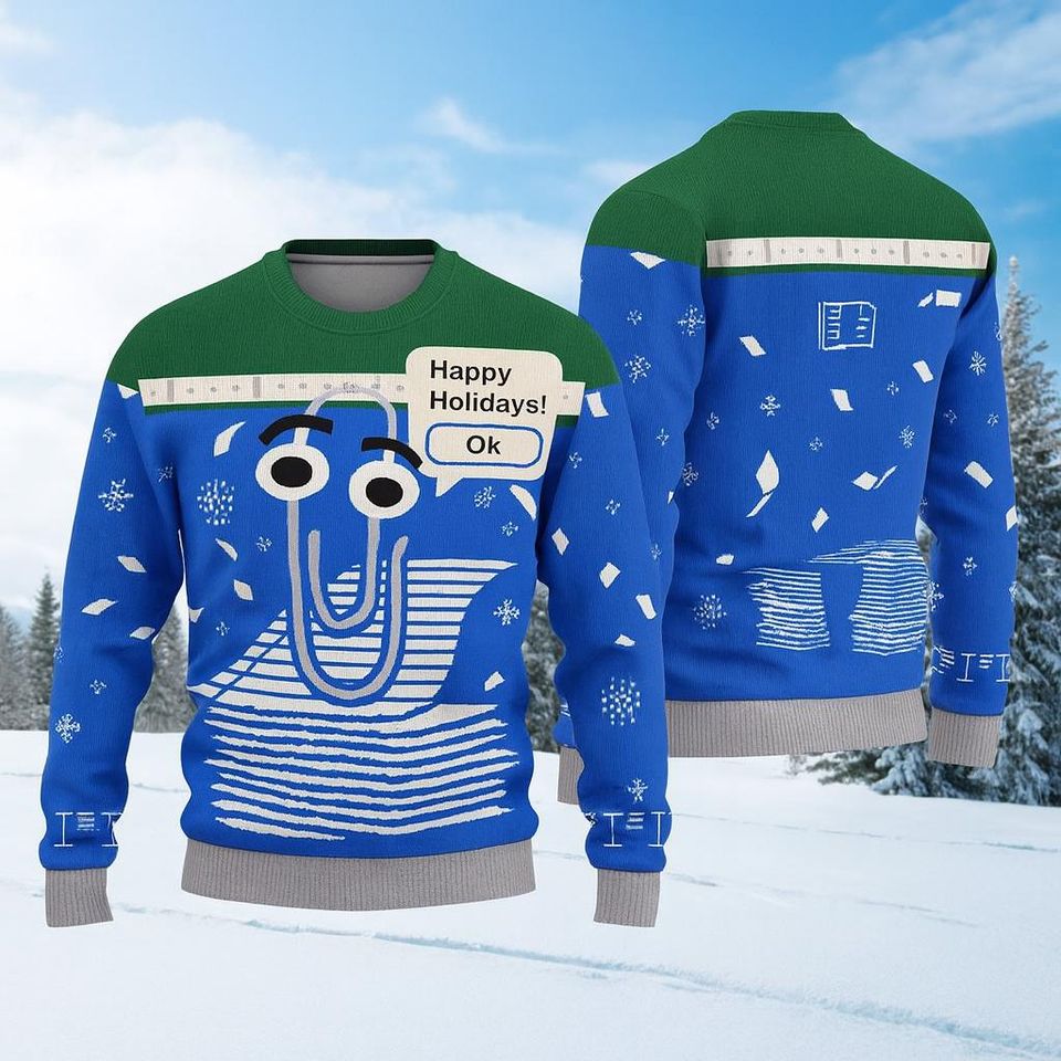 Clippy Holiday Sweater, Funny Artificial Wool Xmas Sweater