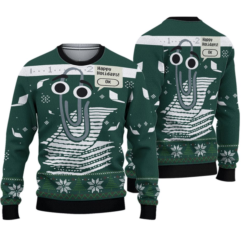 Clippy Windows Ugly Christmas Sweater, Windows Ugly Christmas Sweater