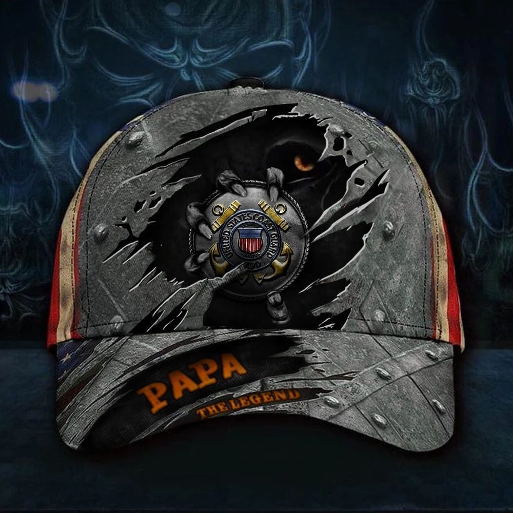 Coast Guard Papa Legend 3D Hat USA Flag Cap Vintage Proud Dad Father's Day Gift For Him Trucker Hats Custom Hats Gifts For Men & Women