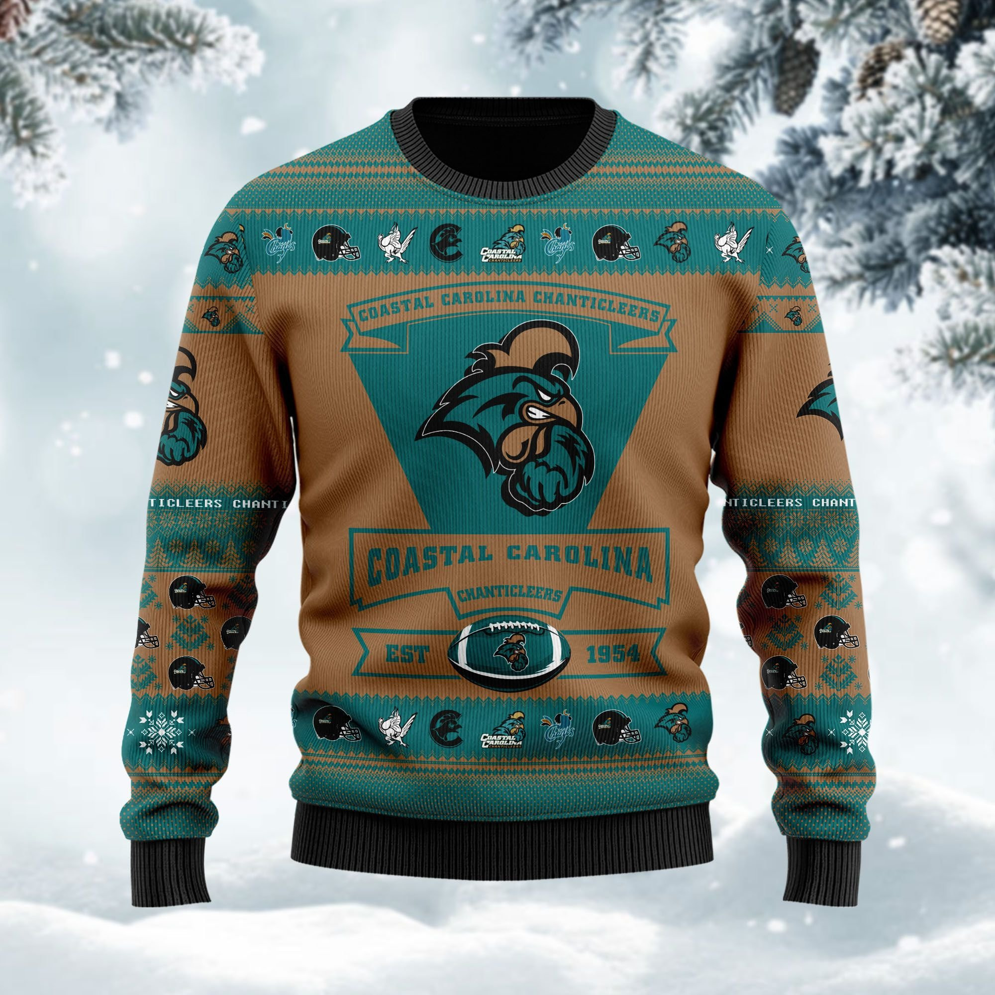 Coastal Carolina Chanticleers Football Team Logo Personalized Ugly Christmas Sweater Adult 3D Funny Matching for family - Image 2