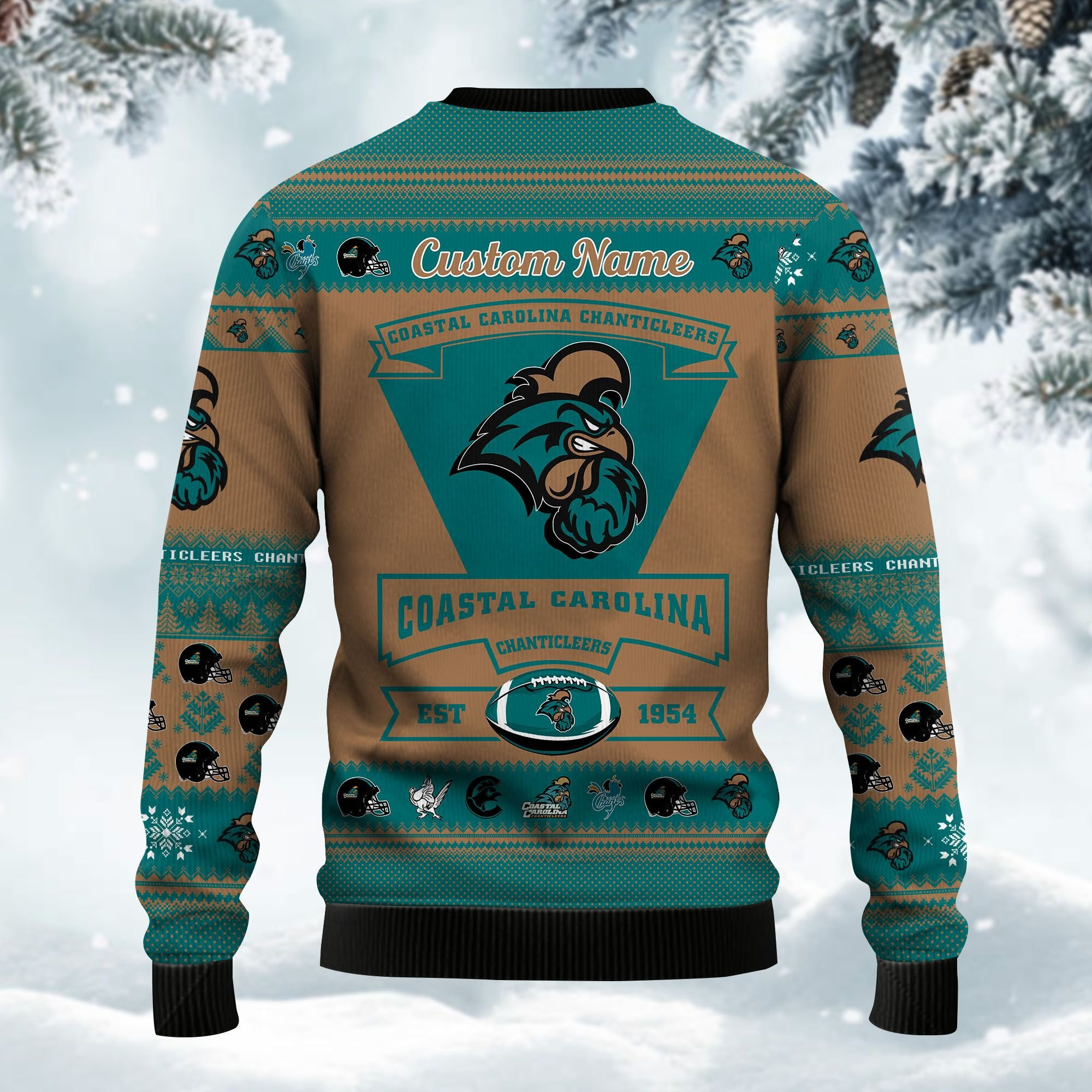 Coastal Carolina Chanticleers Football Team Logo Personalized Ugly Christmas Sweater Adult 3D Funny Matching for family - Image 3