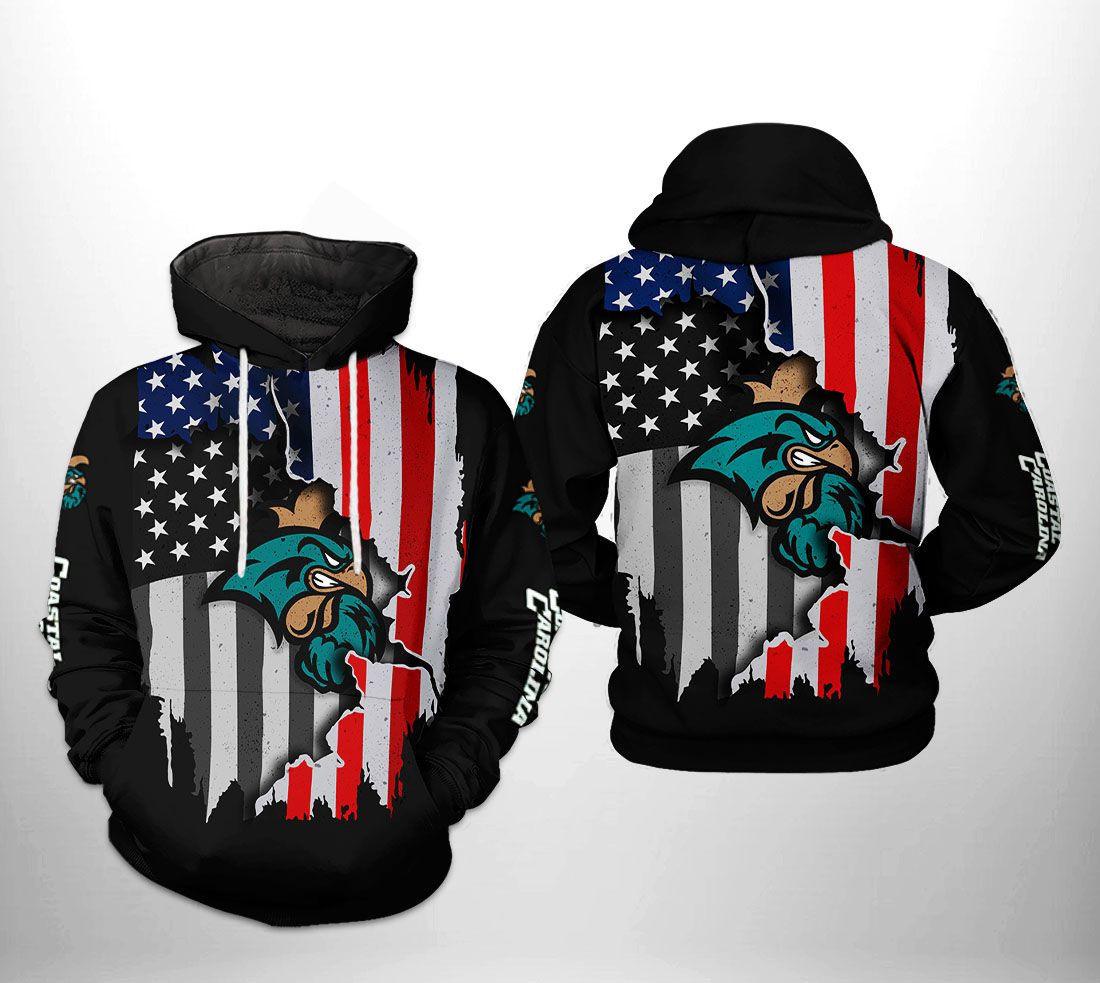 Coastal Carolina Chanticleers NCAA US Flag 3D All Over Print Hoodie, Zip Hoodie