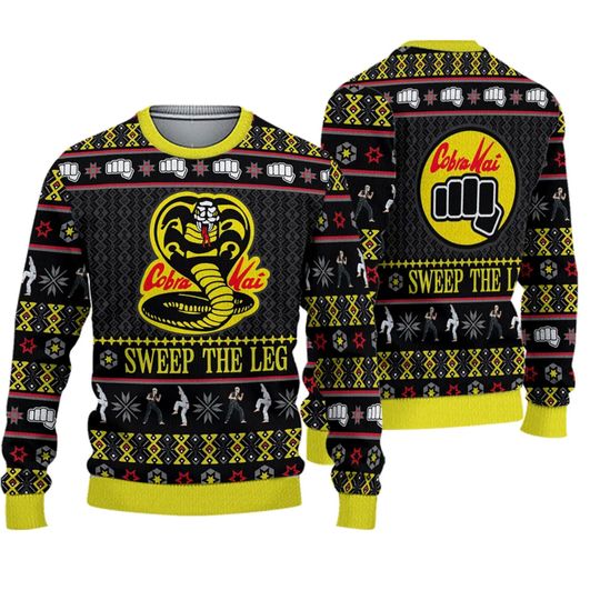 Cobras Kai Sweep The Leg Karate Kids Ugly Christmas Sweater, Christmas Sweater - Image 2