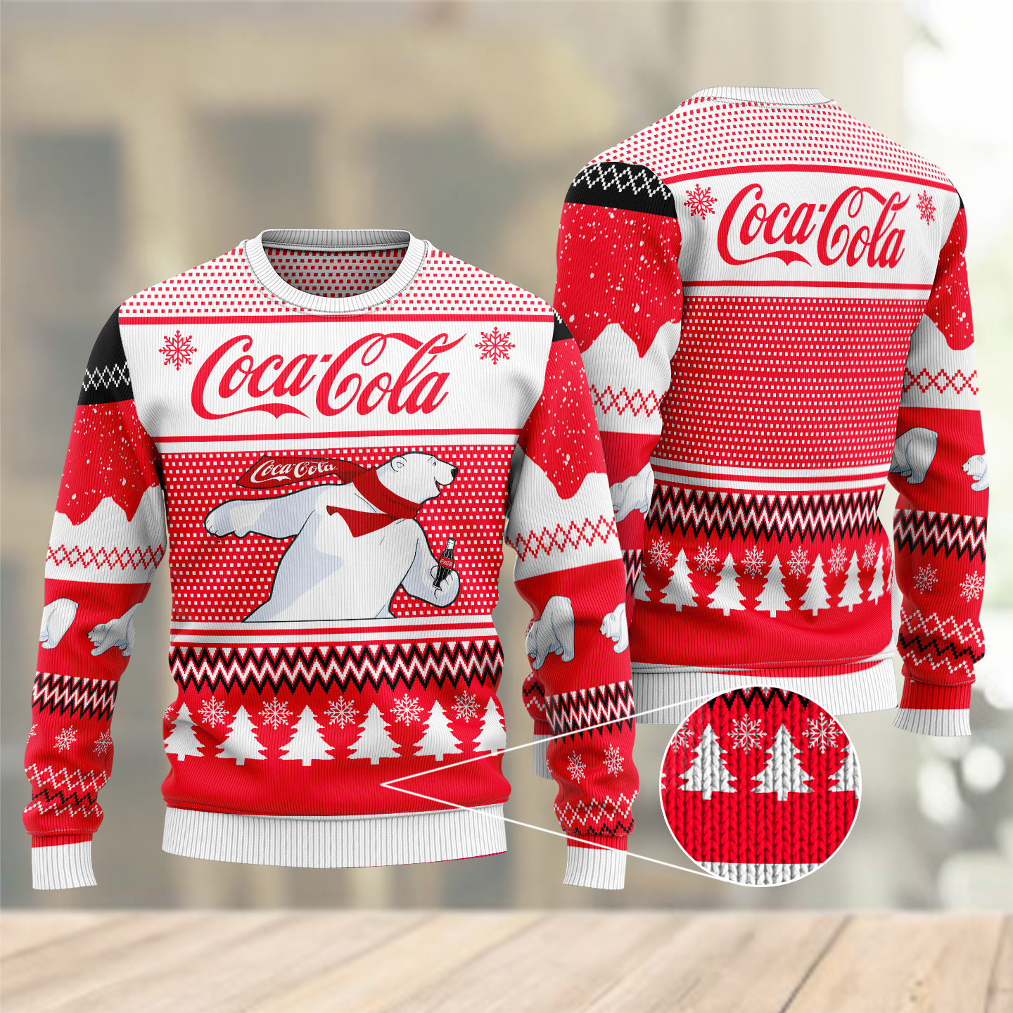 Coca-Cola Polar Bear Coke And Trees For Unisex Ugly Christmas Sweater Adult 3D Funny Matching for family