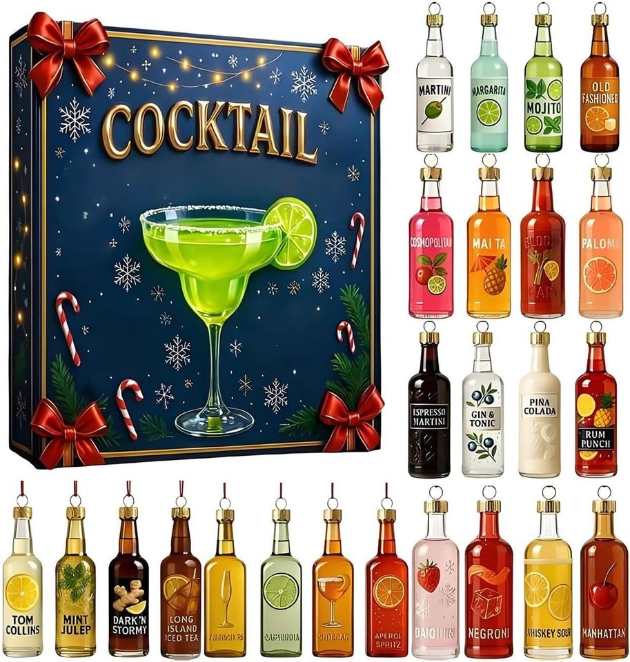 Cocktail Advent Calendars 2025, 24 Days Whisky Wine Advent 2025, Christmas Tree Decoration Wine