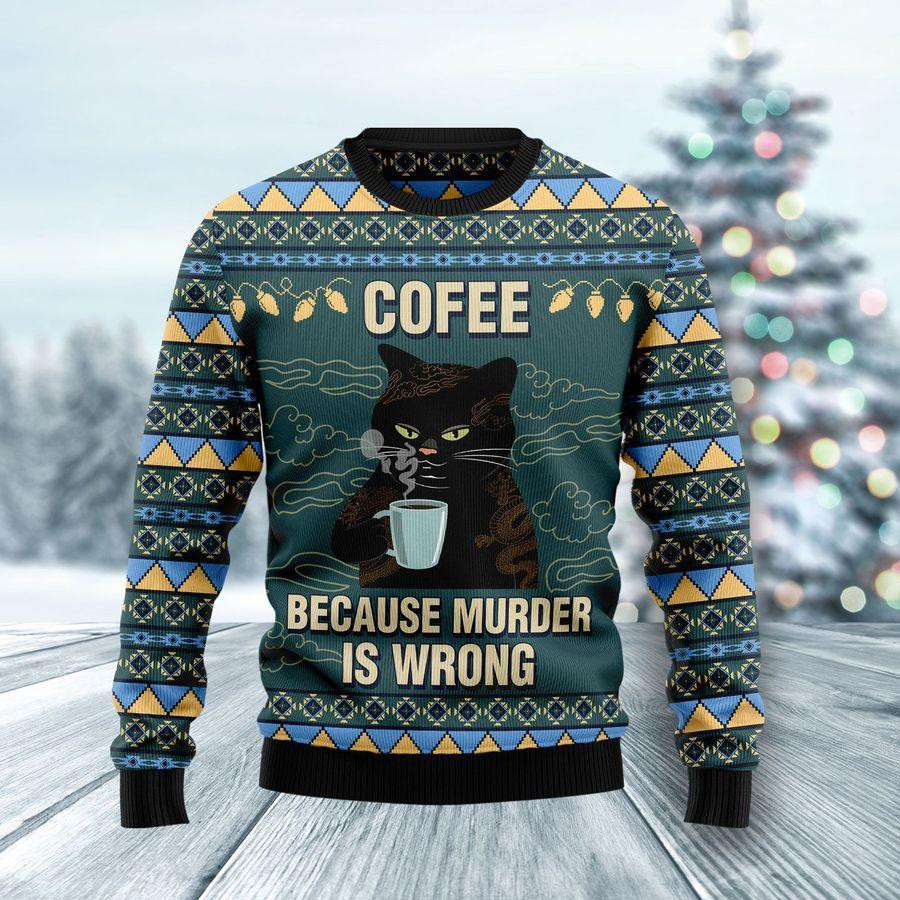 Coffee Cat Ugly Christmas Sweater Adult 3D Funny Matching for family