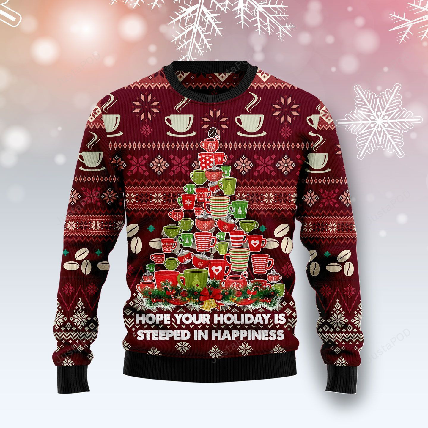 Coffee Christmas Tree Ugly Christmas Sweater Adult 3D Funny Matching for family