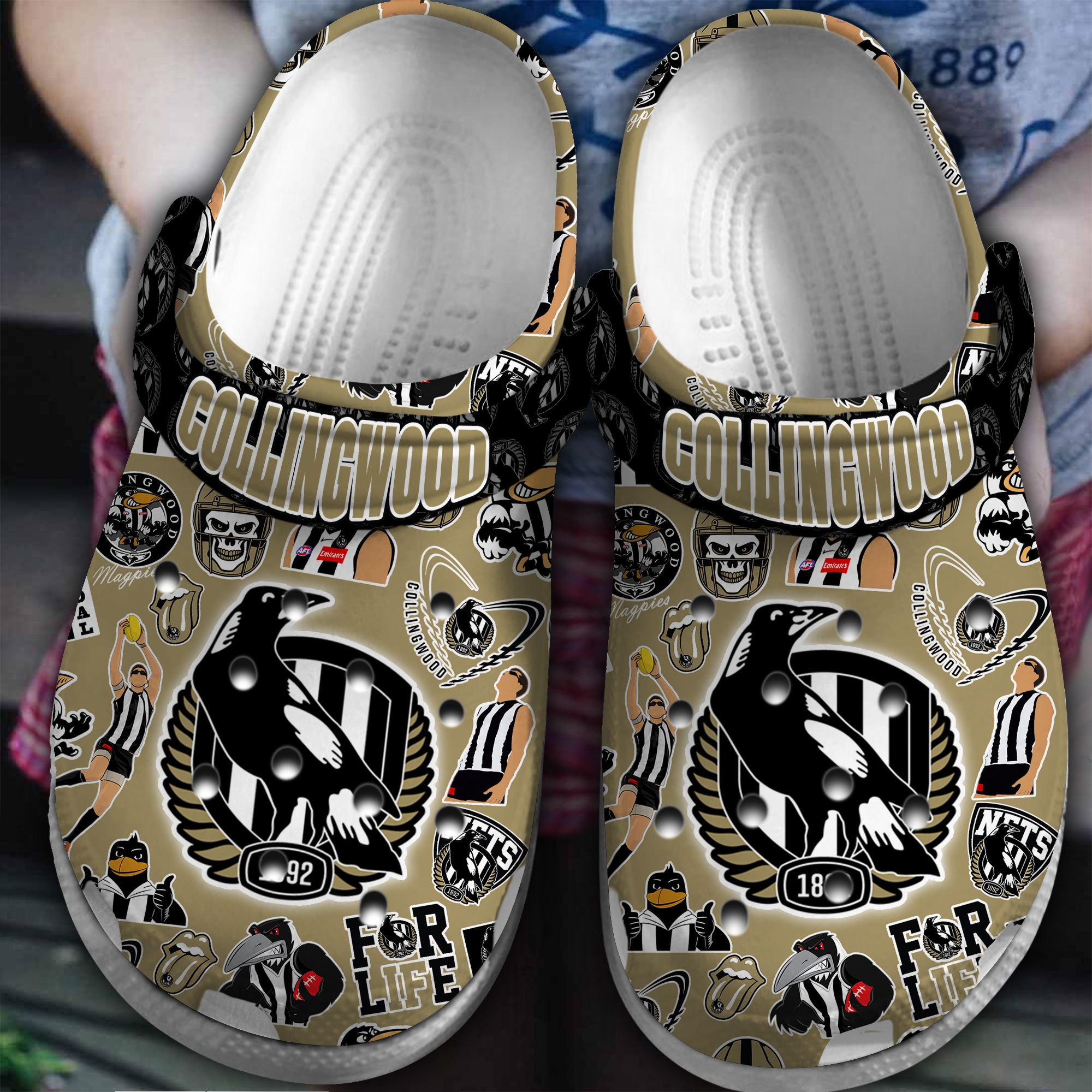 Collingwood Magpies AFL Sport Crocs Crocband Clogs Shoes Comfortable For Men Women and Kids