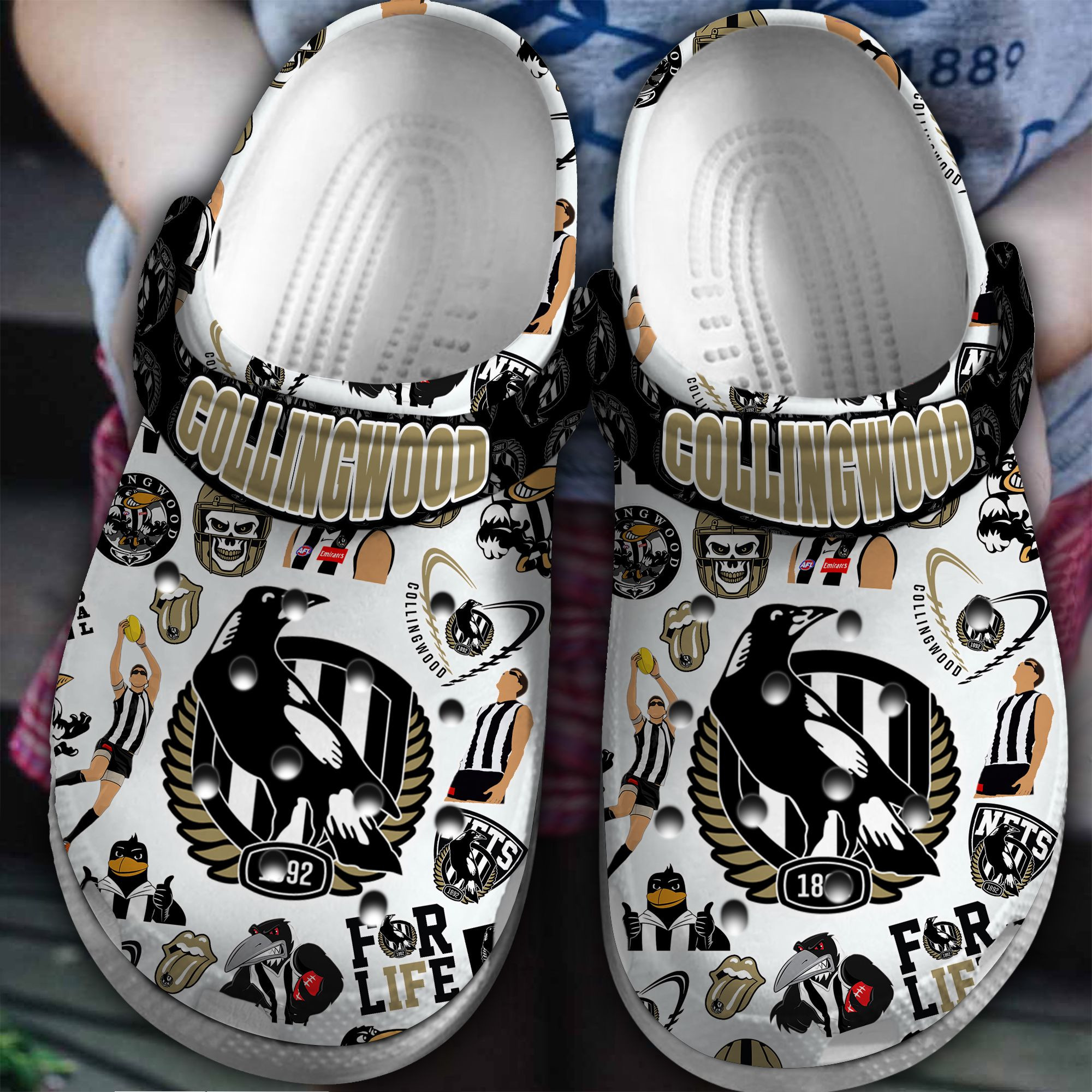 Collingwood Magpies AFL Sport Crocs Crocband Clogs Shoes Comfortable For Men Women and Kids