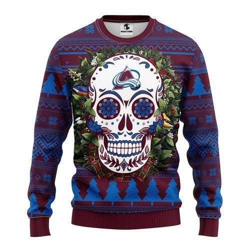 Colorado Avalanche Skull Flower For Unisex Ugly Christmas Sweater Adult 3D Funny Matching for family