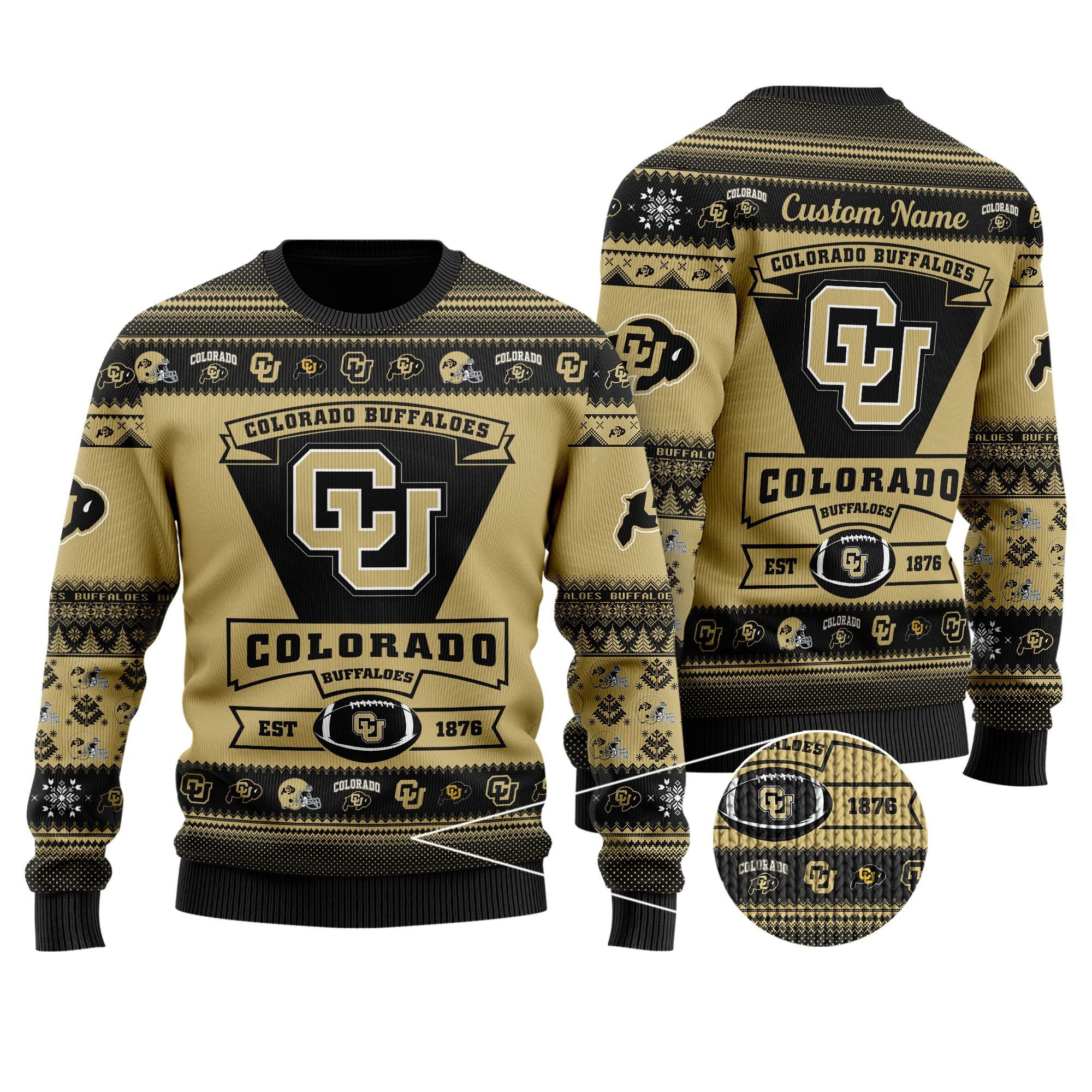 Colorado Buffaloes Football Team Logo Custom Name Personalized Ugly Christmas Sweater Adult 3D Funny Matching for family