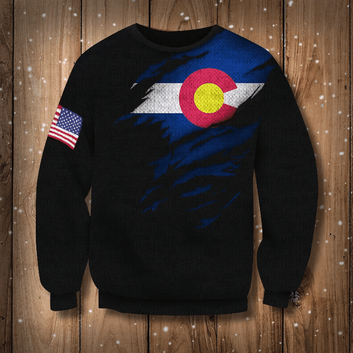 Colorado Flag And US Flag Logo Sweatshirt Pride Colorado State Flag Sweater Xmas Gift For Bro - Image 2